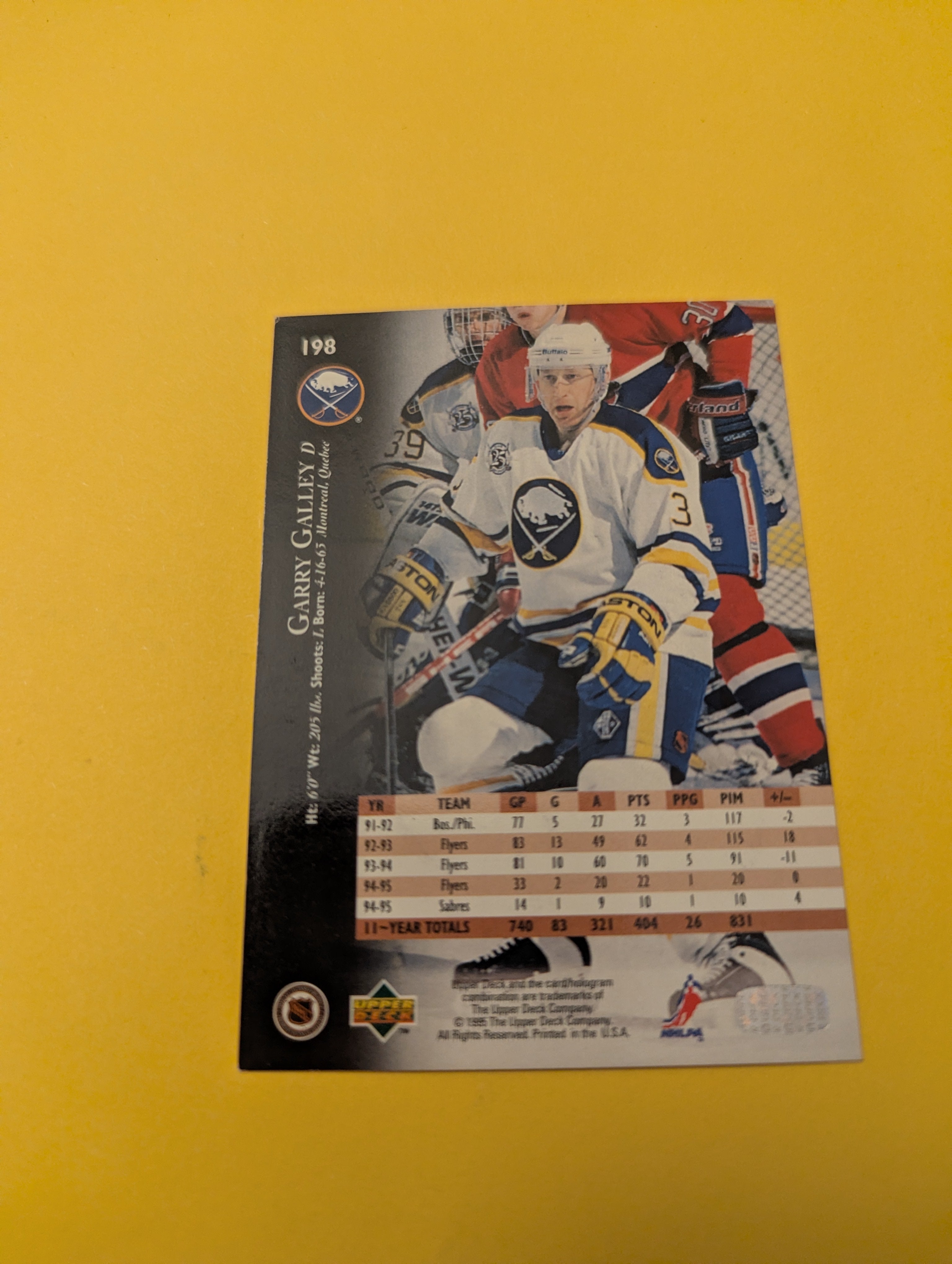 Garry Galley Signed Buffalo Sabres Card