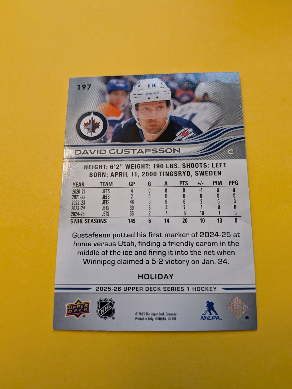 David Gustafsson 25-26 Upper Deck Green Holiday Card