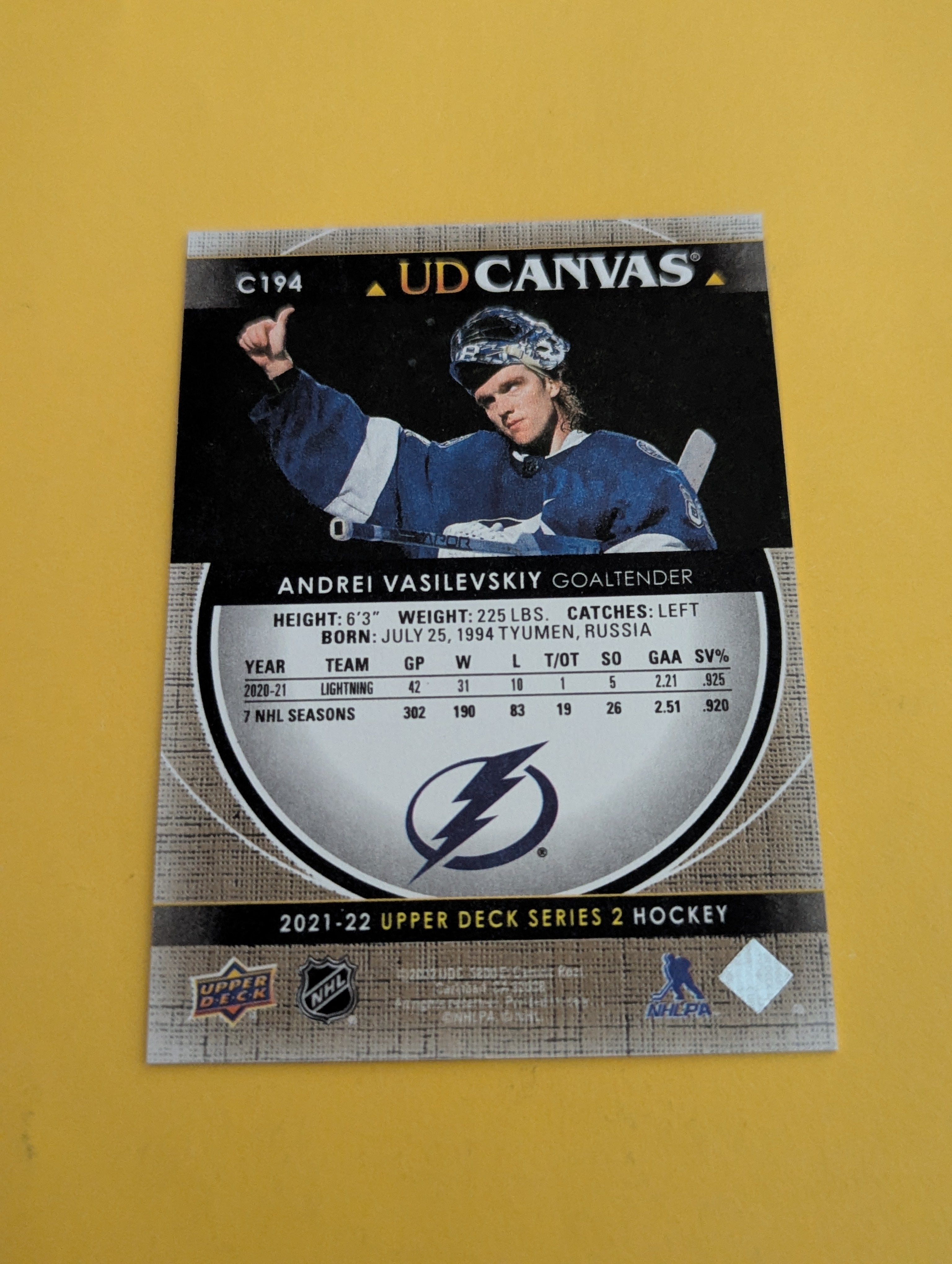 Andrei Vasilevskiy 21-22 Upper Deck UD Canvas Card