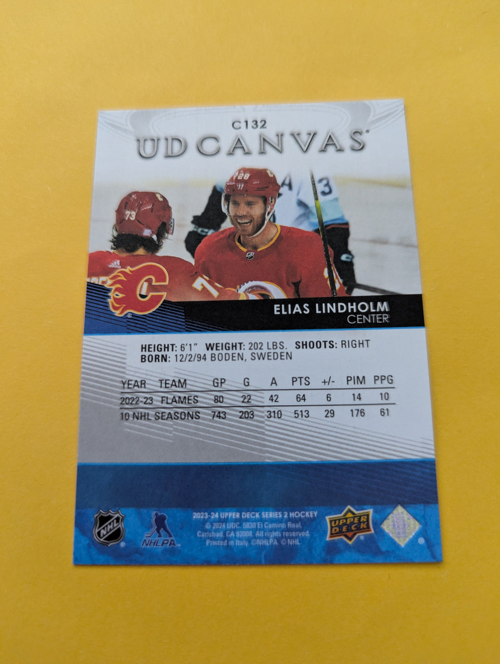 Elias Lindholm 23-24 Upper Deck UD Canvas Card