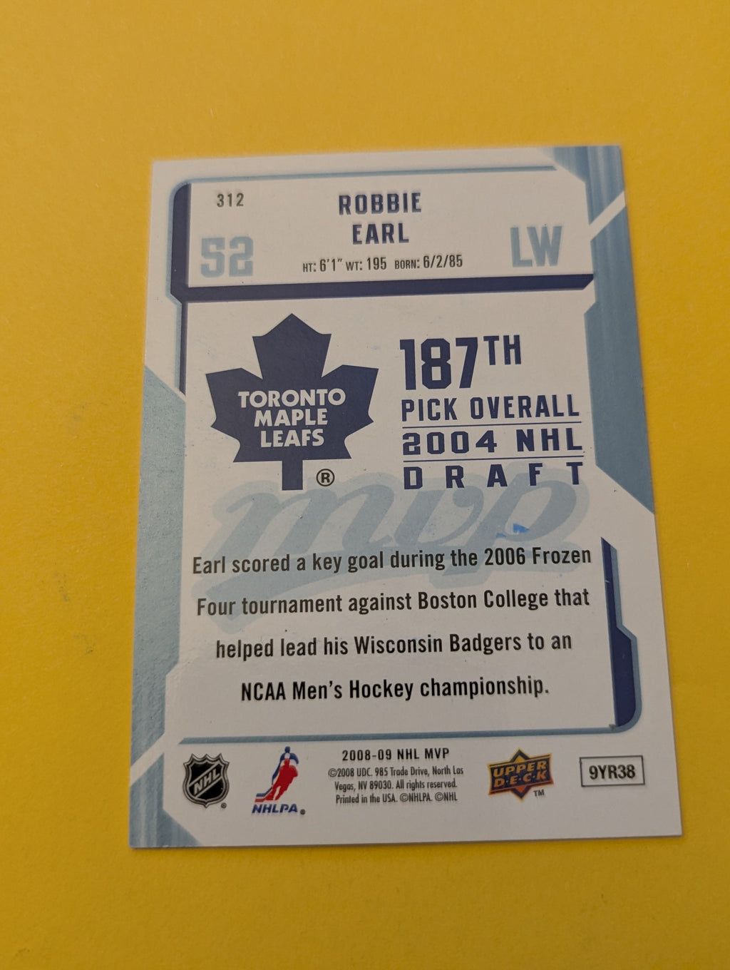 Robbie Earl Signed Toronto Maple Leafs Rookie Card