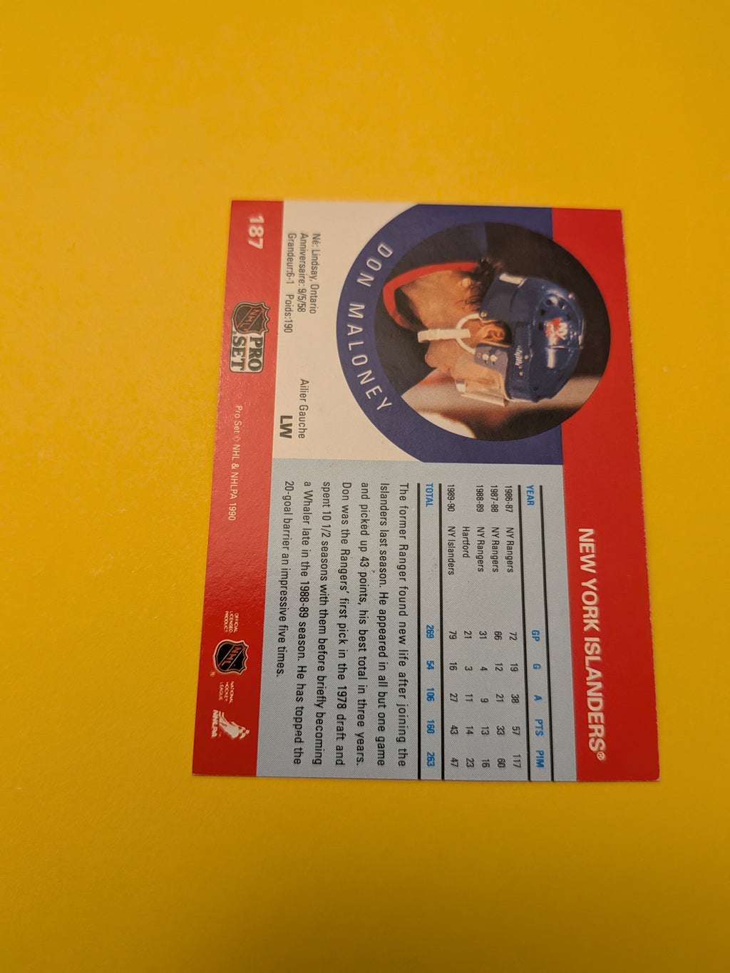 Don Maloney Signed New York Islanders Card A