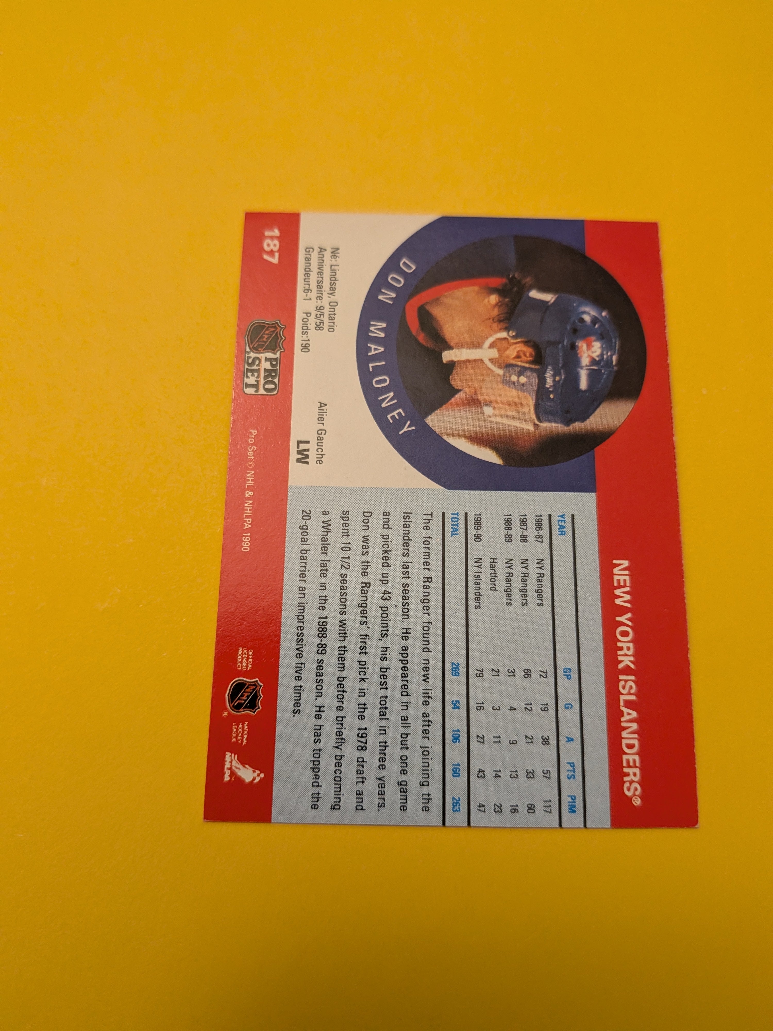 Don Maloney Signed New York Islanders Card A