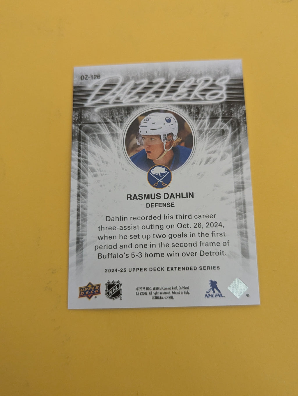 Rasmus Dahlin 24-25 Upper Deck Dazzlers Blue Card