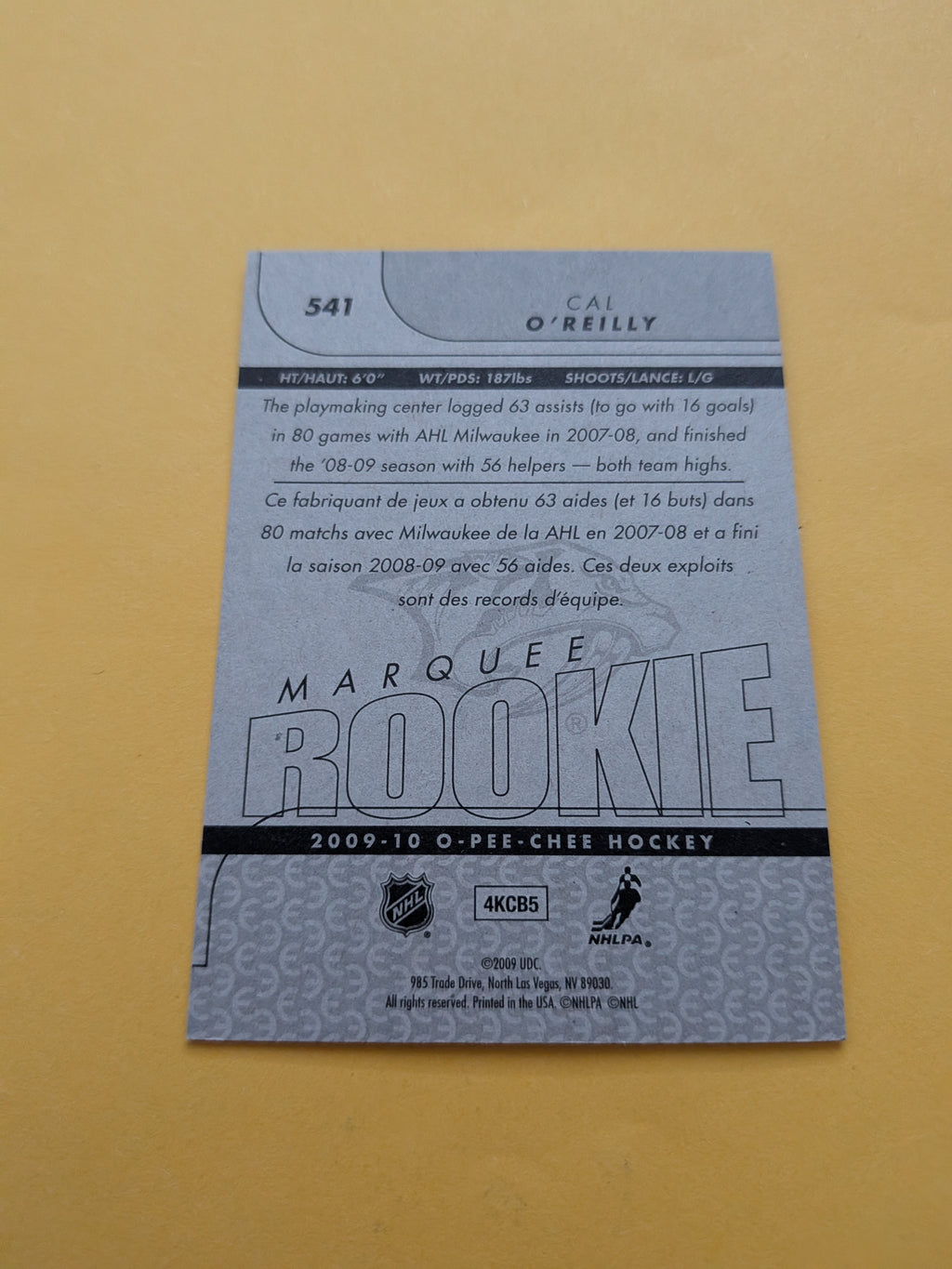 Cal O'Reilly Signed Nashville Predators Rookie Card A