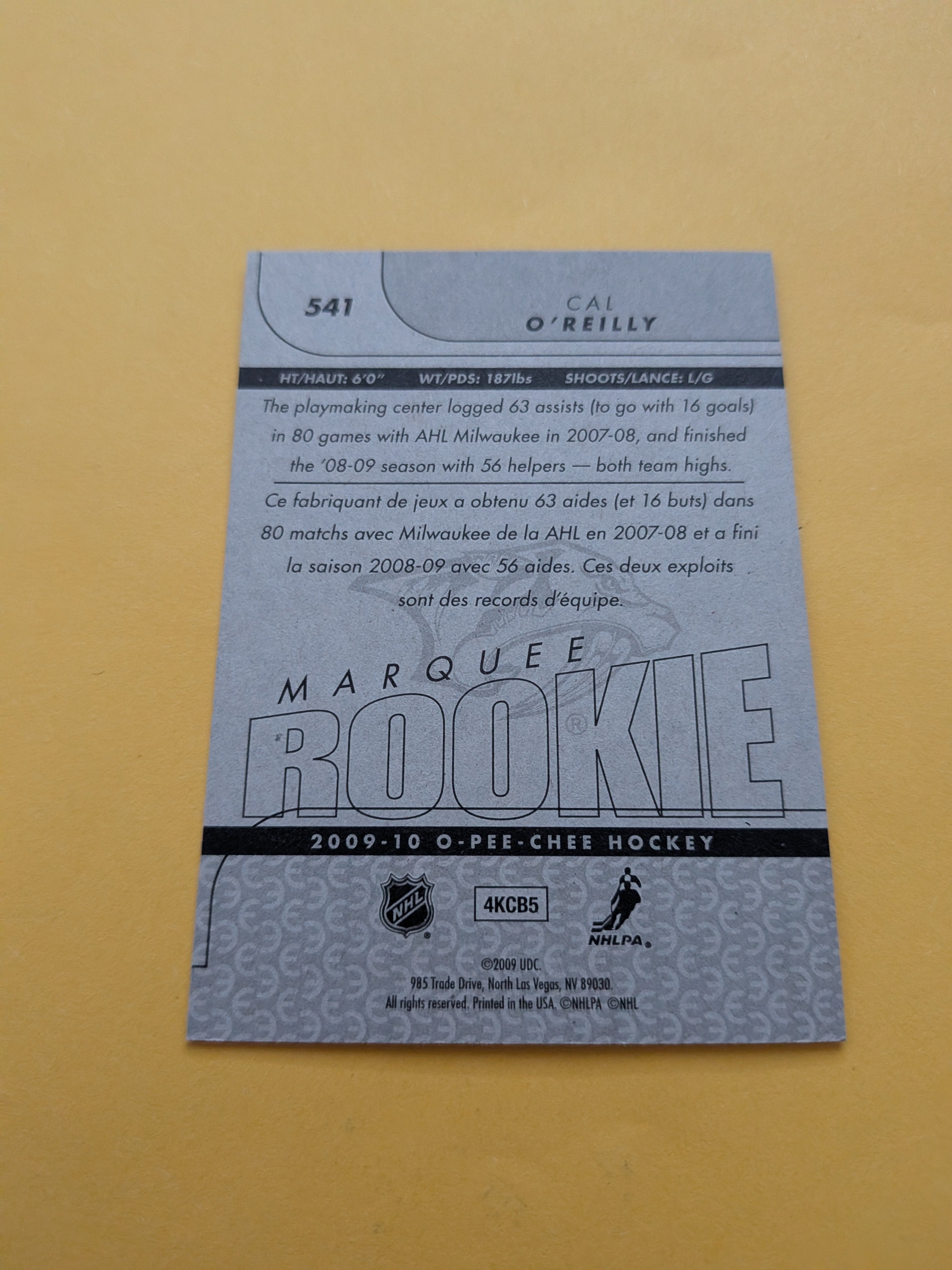 Cal O'Reilly Signed Nashville Predators Rookie Card A