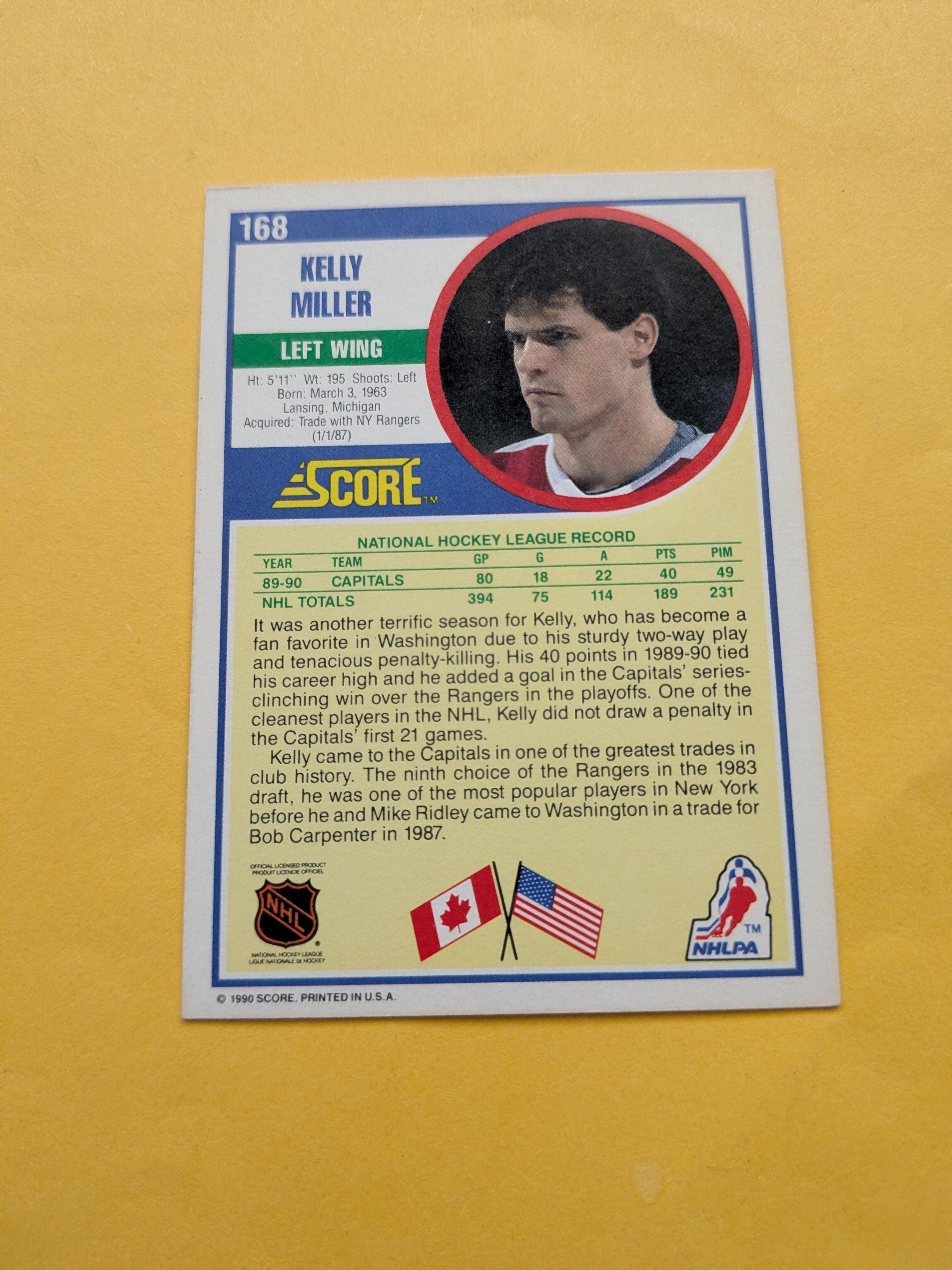 Kelly Miller Signed Washington Capitals Card D
