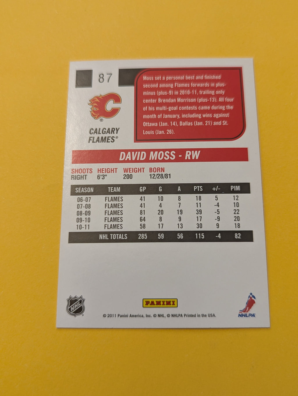 David Moss Signed Calgary Flames Card