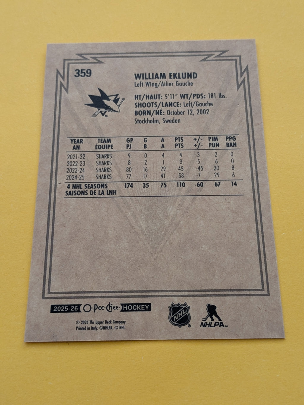 William Eklund 25-26 OPC Retro Card