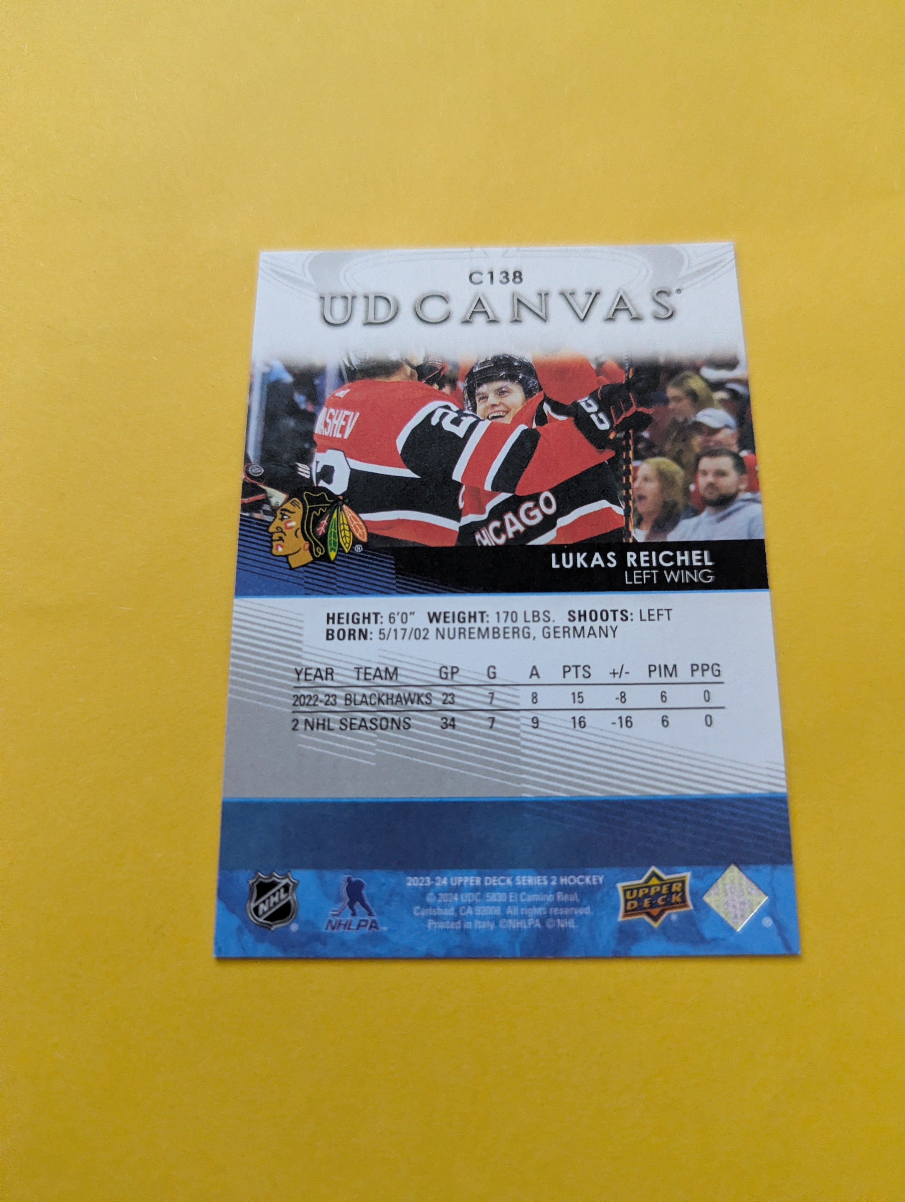 Lukas Reichel 23-24 Upper Deck UD Canvas Card