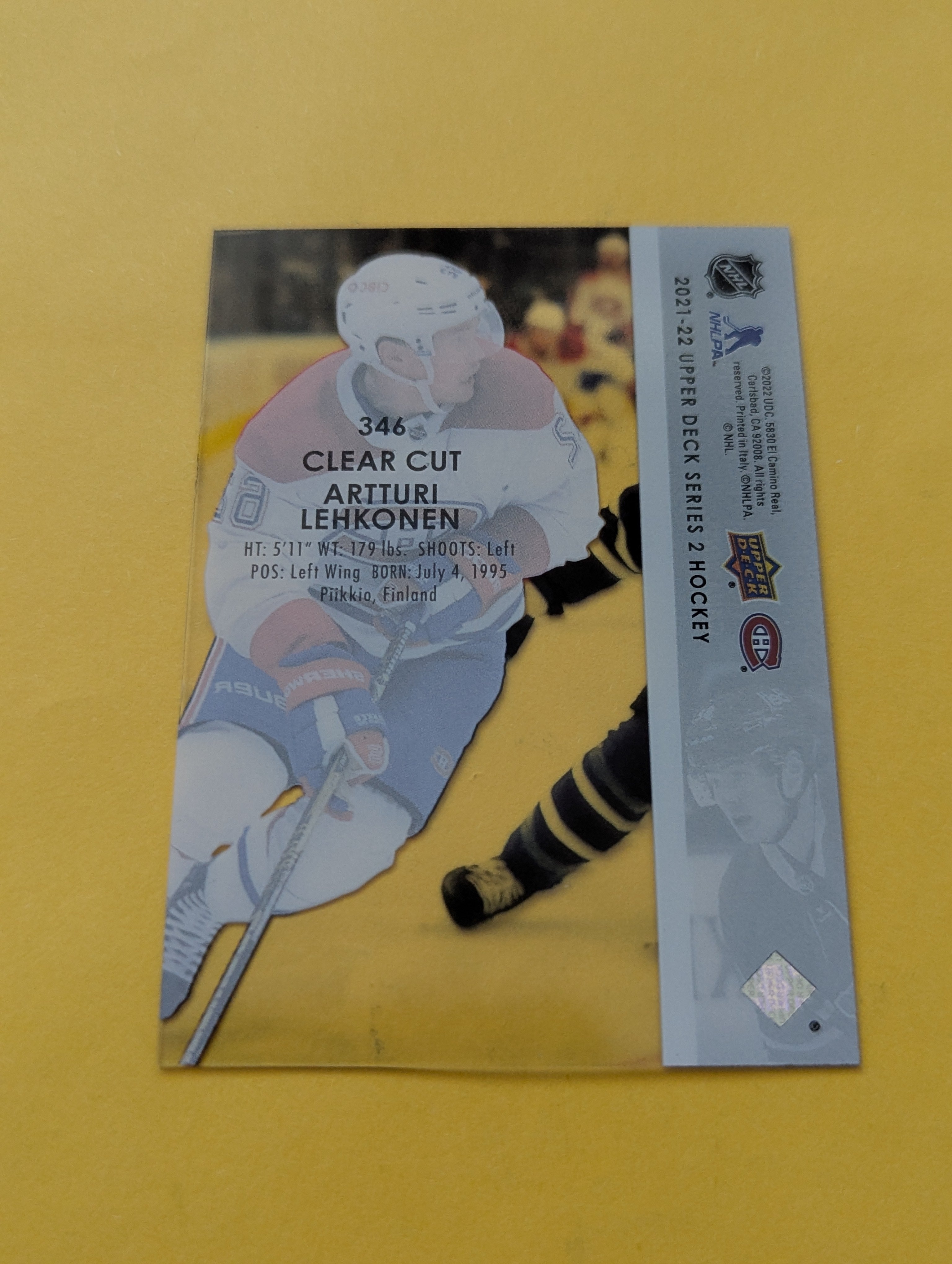 Artturi Lehkonen 21-22 Upper Deck Clear Cut Card