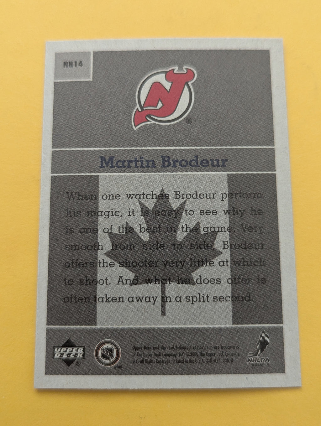Martin Brodeur 00-01 Upper Deck Vintage National Heroes Card