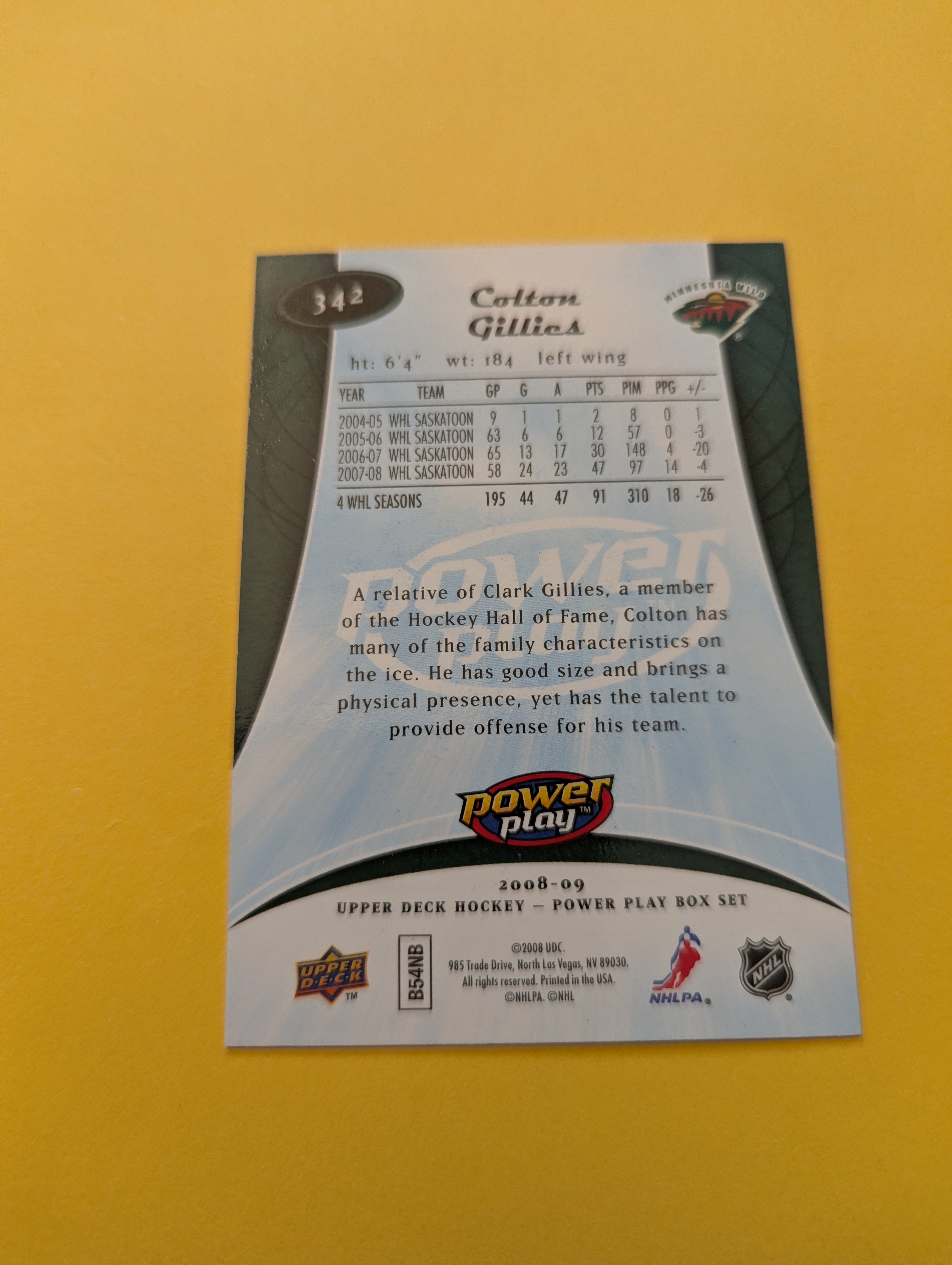 Colton Gillies Signed Minnesota Wild Rookie Card