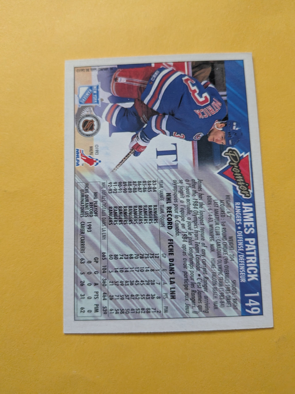 James Patrick Signed New York Rangers Card H