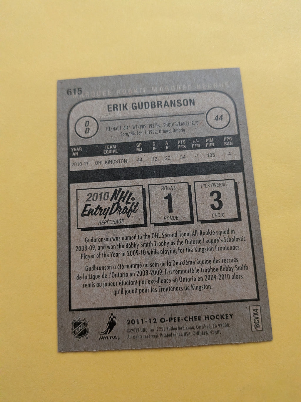 Erik Gudbranson Signed Florida Panthers Rookie Card A