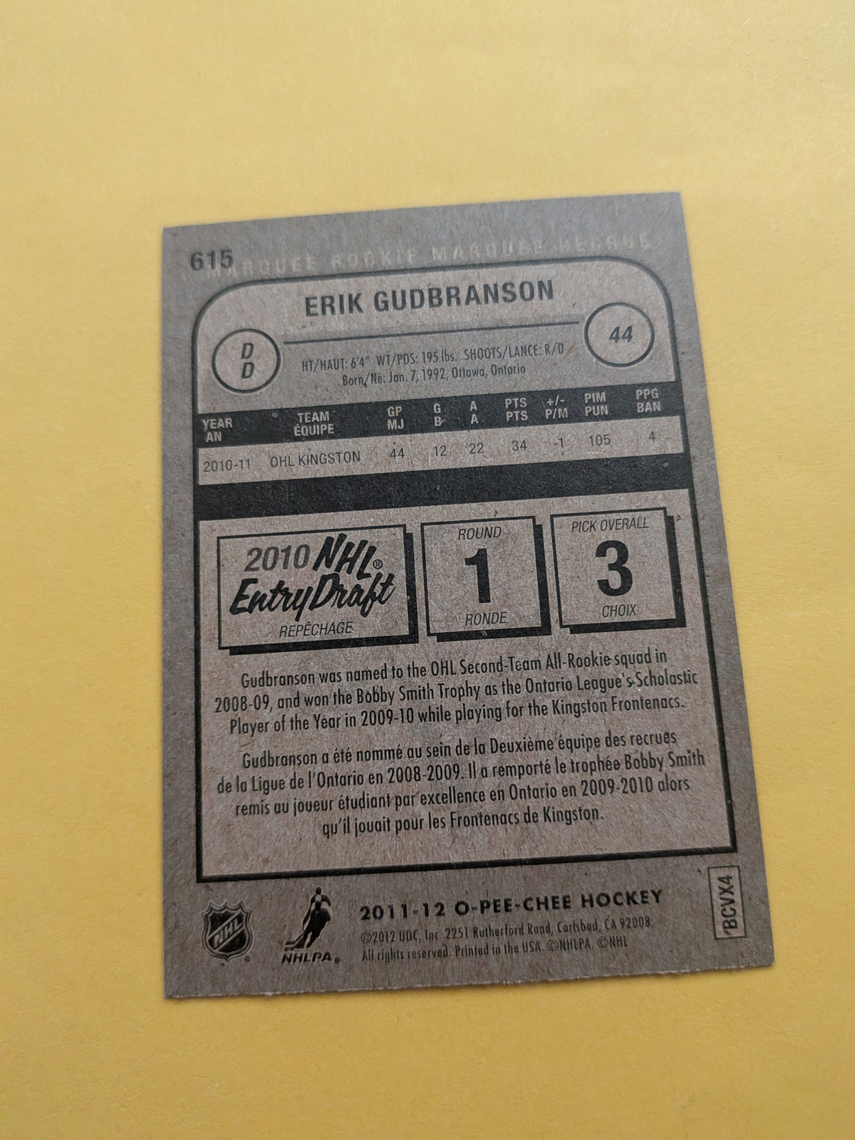 Erik Gudbranson Signed Florida Panthers Rookie Card A