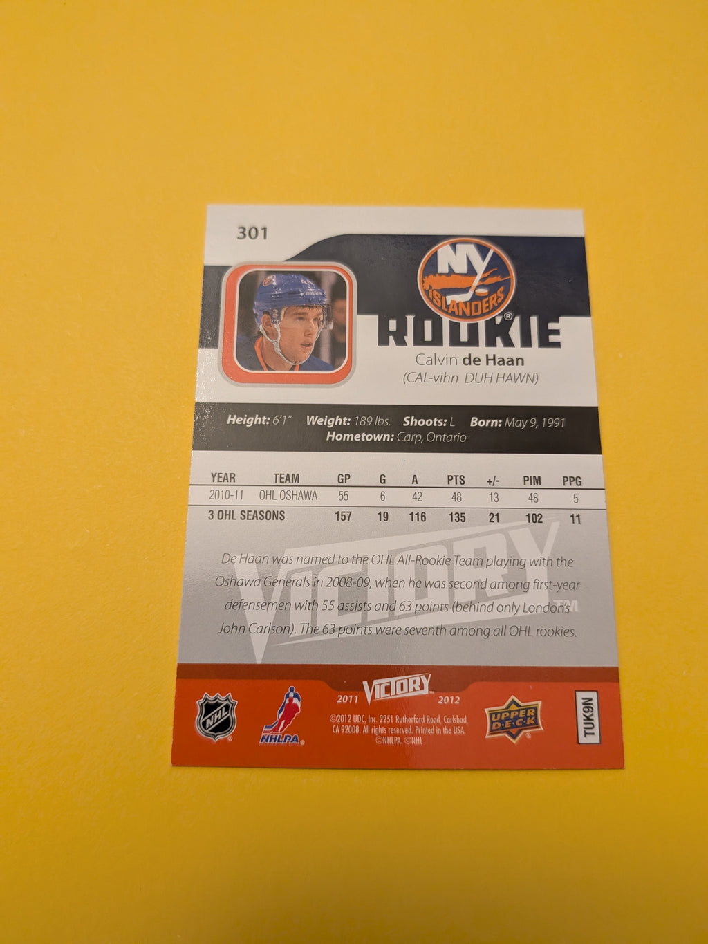 Calvin De Haan Signed New York Islanders Rookie Card A