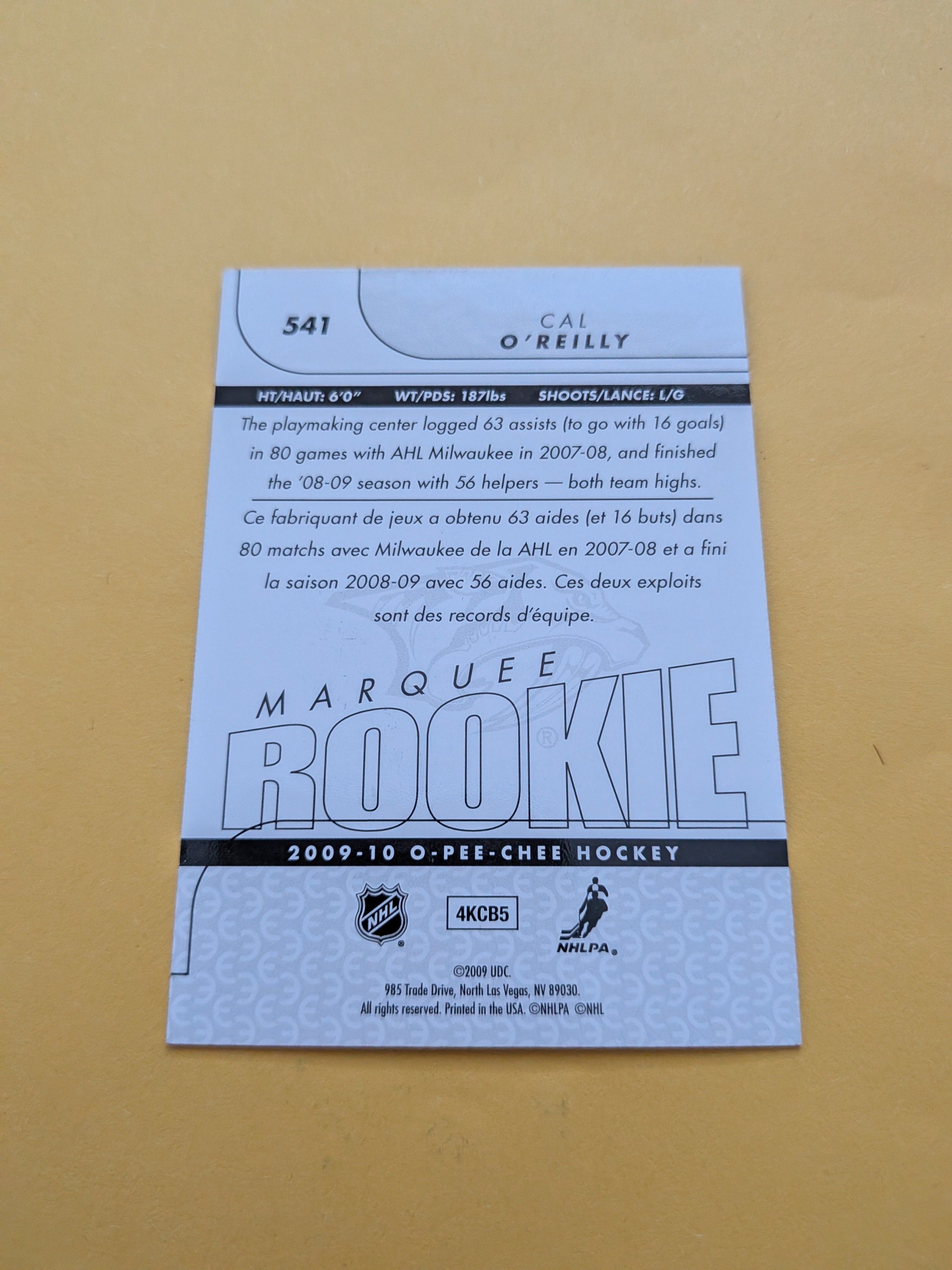 Cal O'Reilly Signed Nashville Predators Rookie Card D