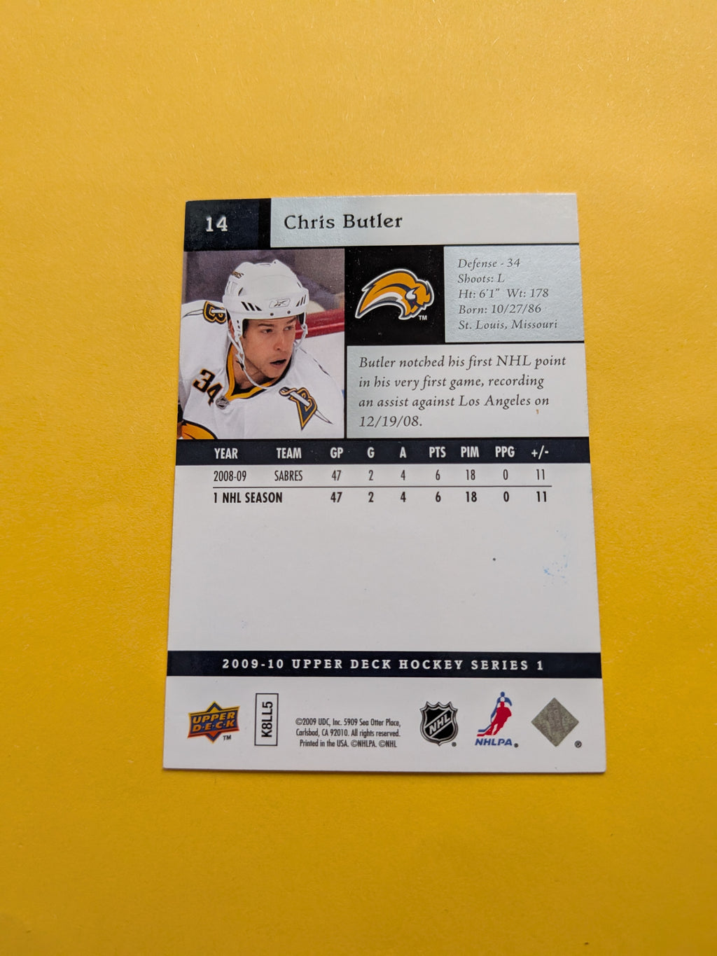 Chris Butler Signed Buffalo Sabres Card B