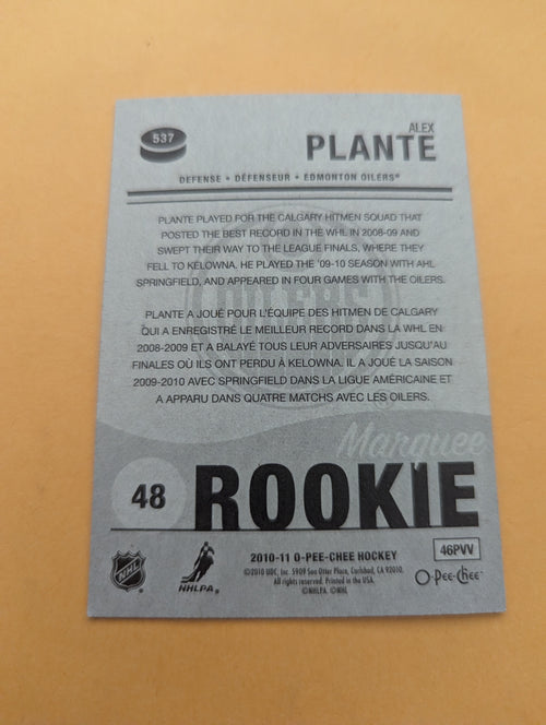 Alex Plante Signed Edmonton Oilers Rookie Card