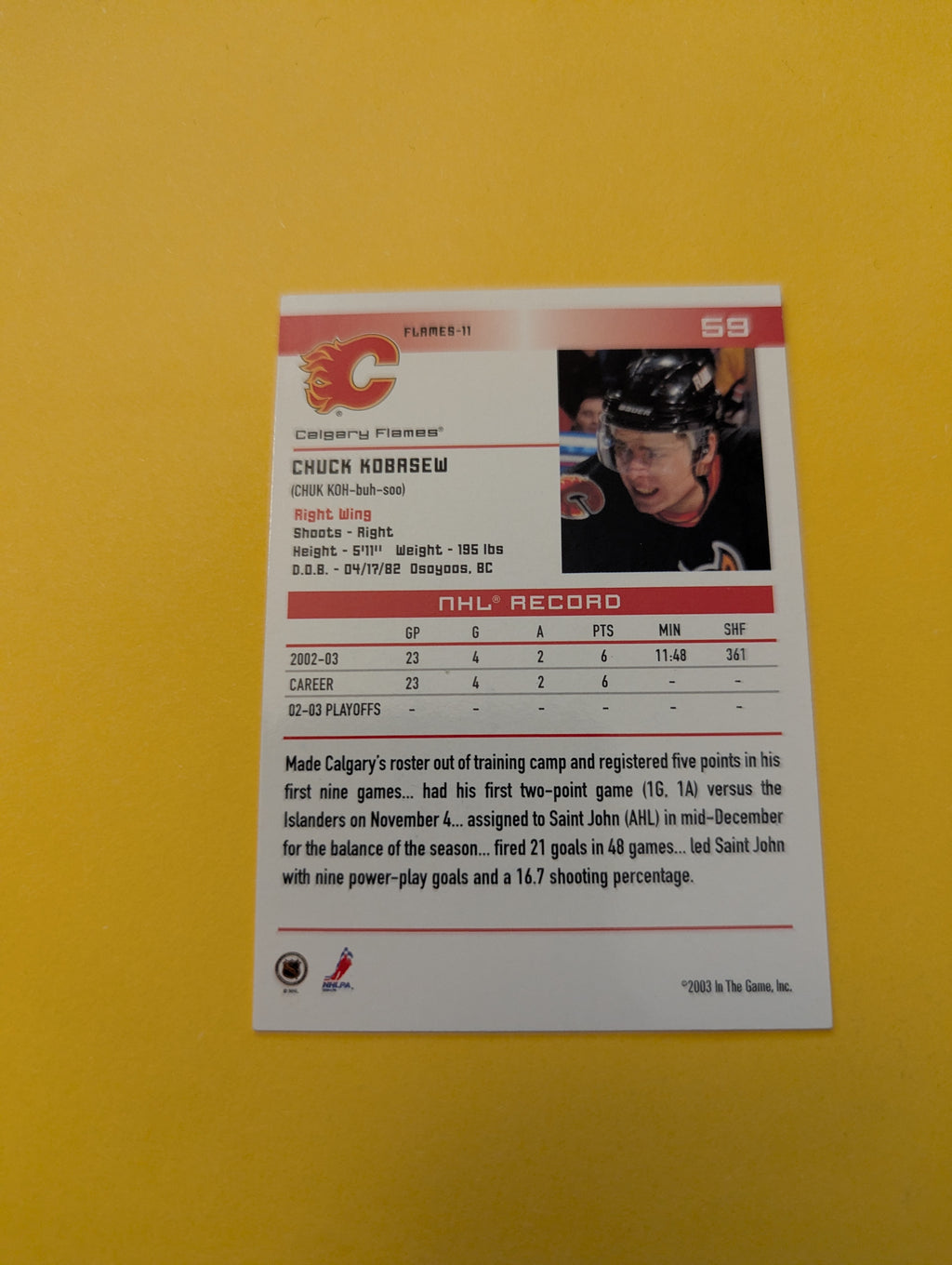 Chuck Kobasew Signed Calgary Flames Card