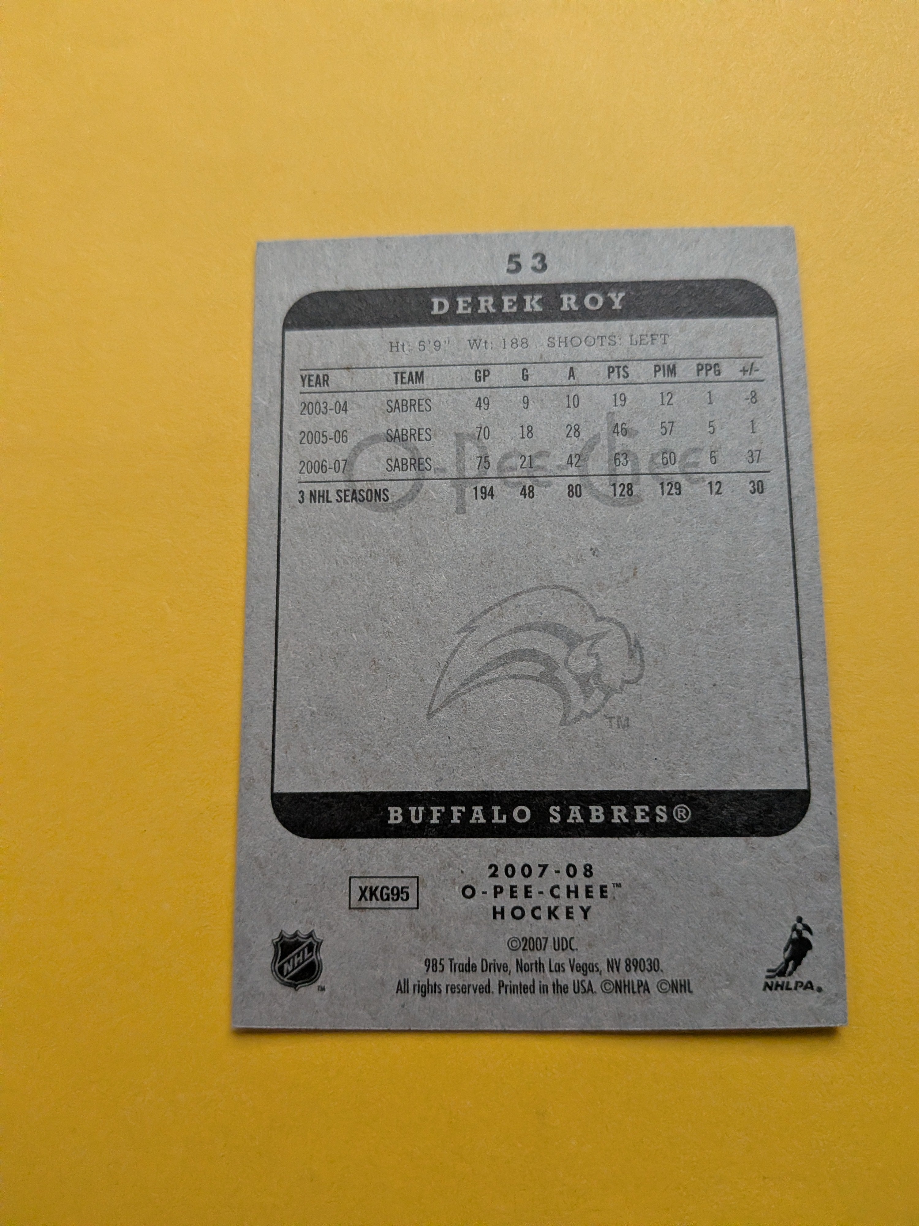 Derek Roy Signed Buffalo Sabres Card A