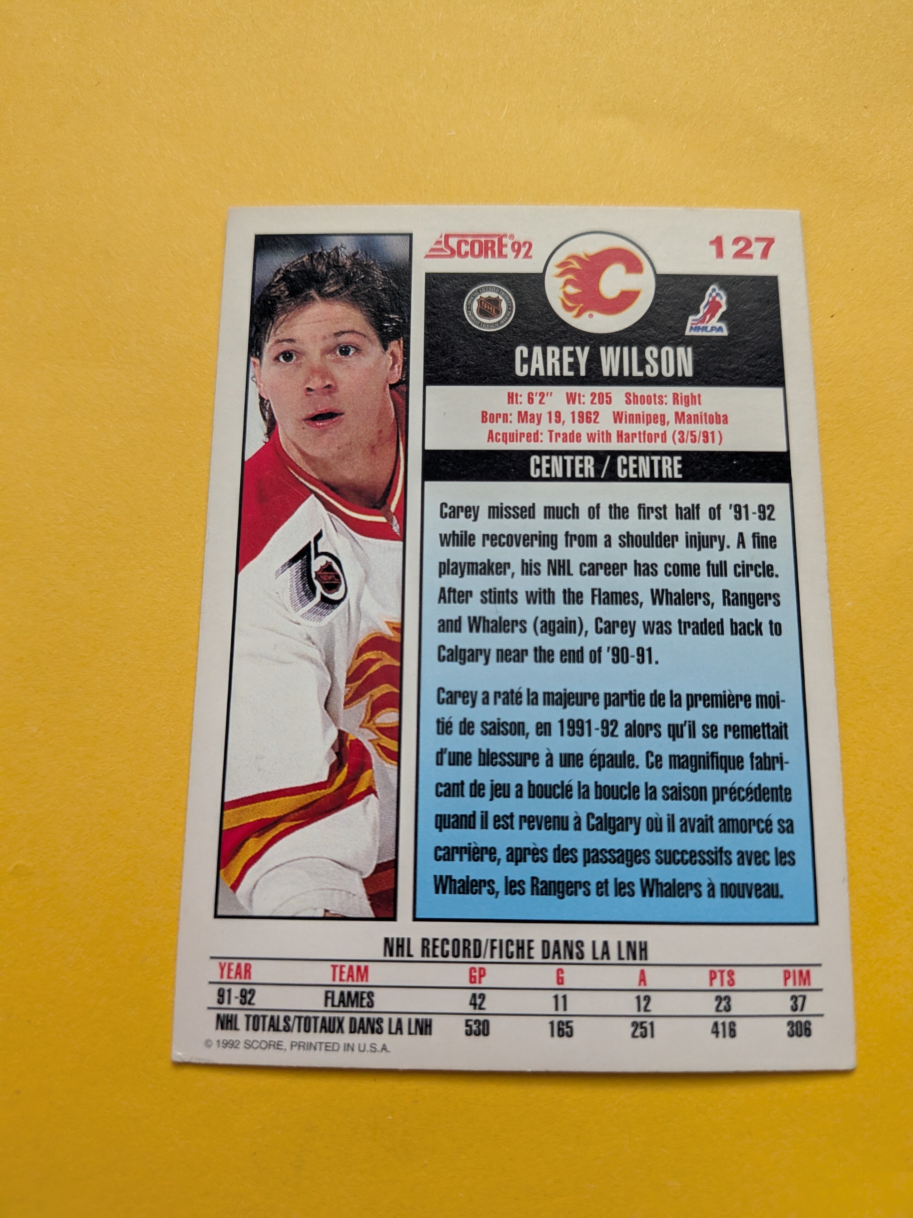 Carey Wilson Signed Calgary Flames Card A