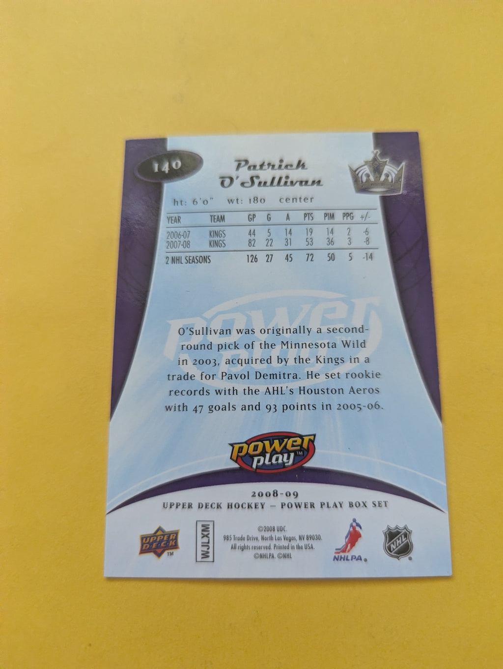 Patrick O'Sullivan Signed Los Angeles Kings Card B