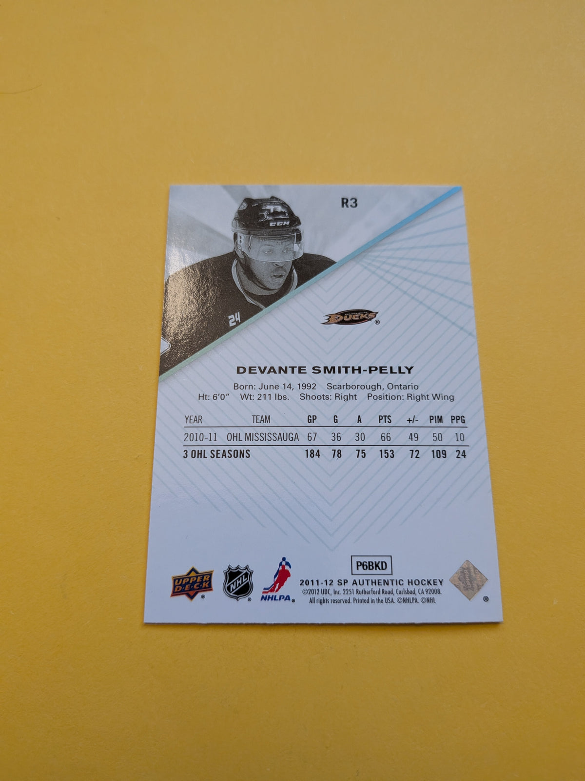 Devante Smith Pelly Signed Anaheim Ducks Rookie Card B