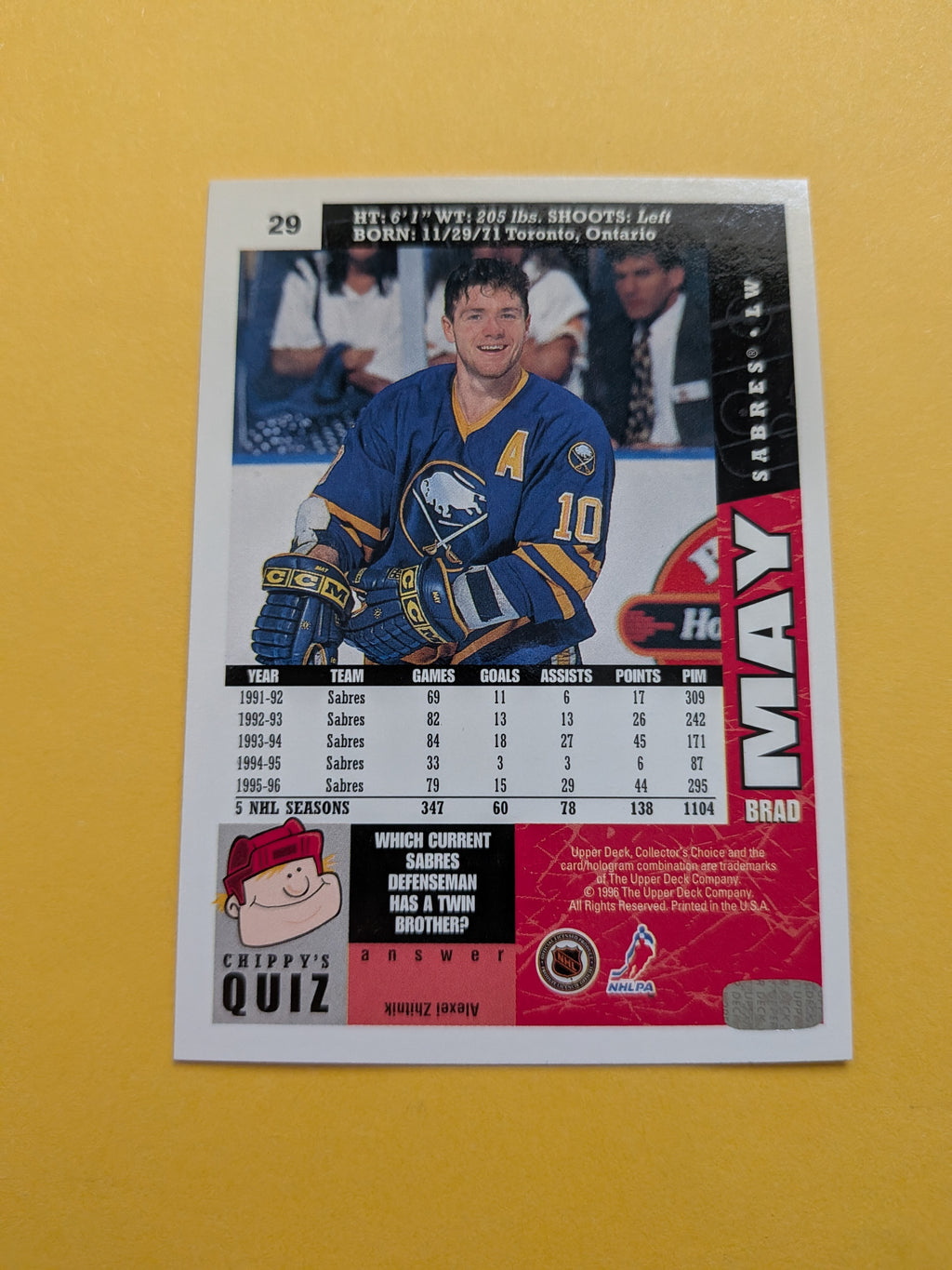 Brad May Signed Buffalo Sabres Card E