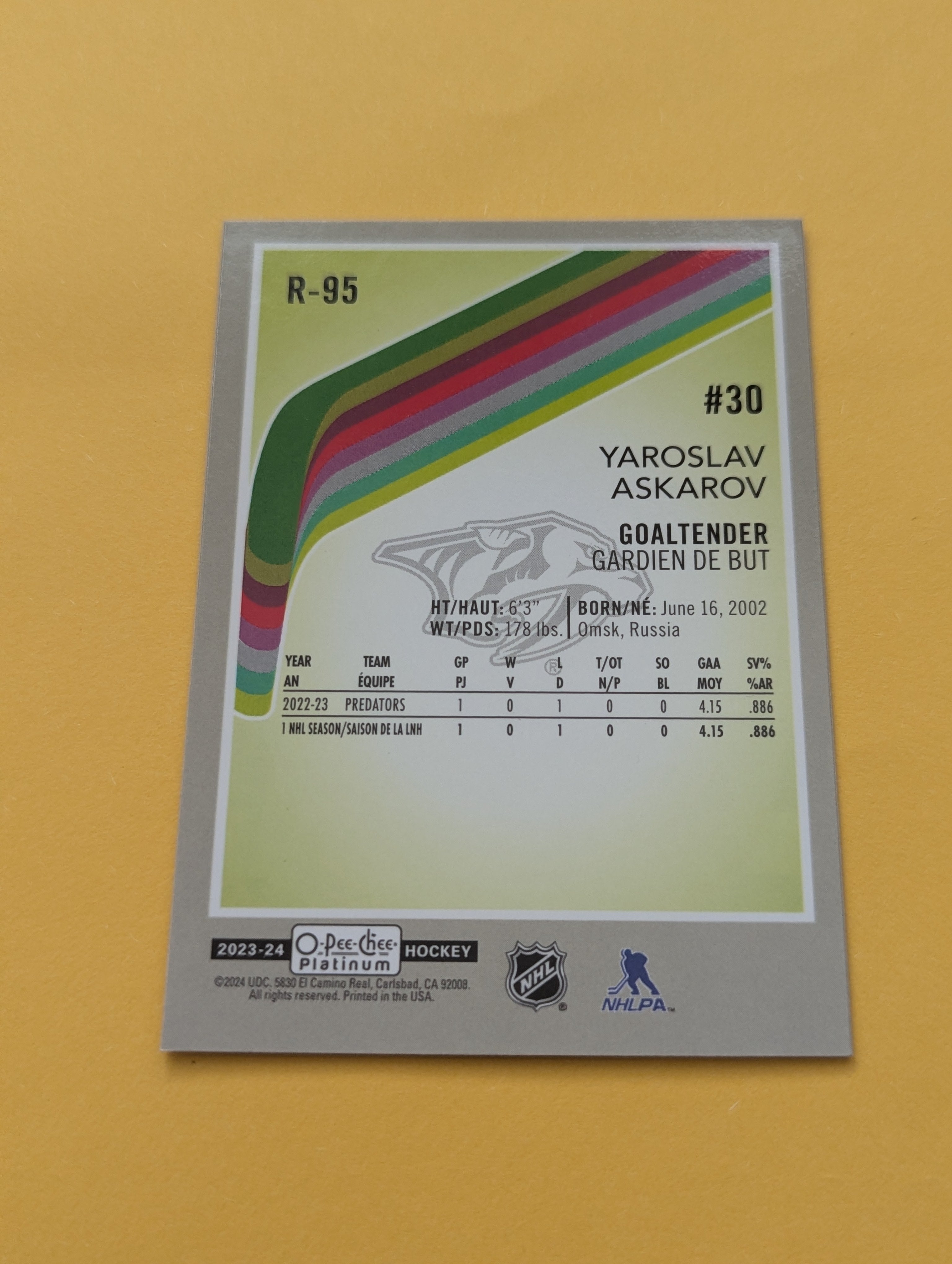 Yaroslav Askarov 23-24 OPC Platinum Retro Rookie Card