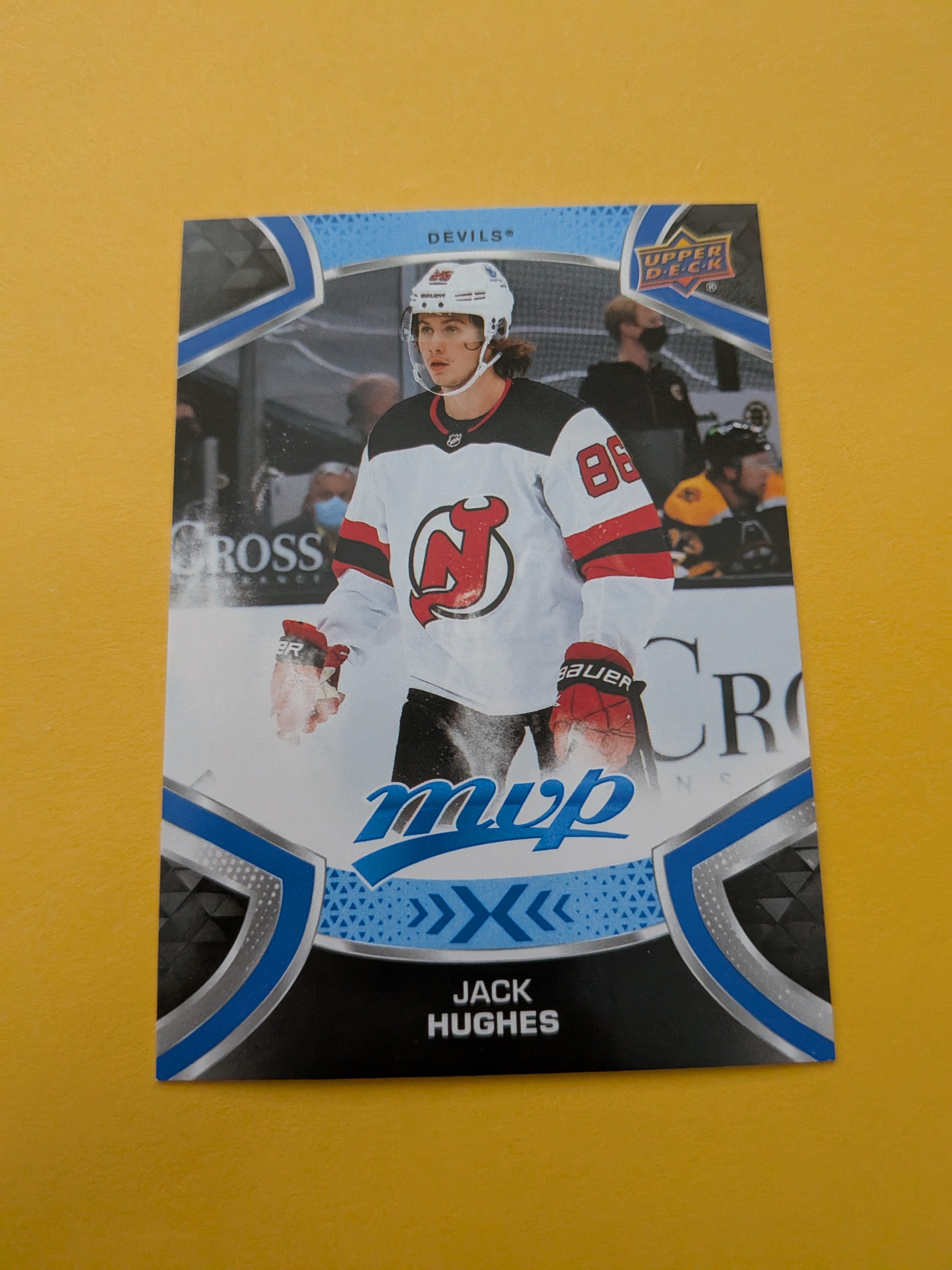Jack Hughes 21-22 UD MVP Blue Factory Set Parallel Card