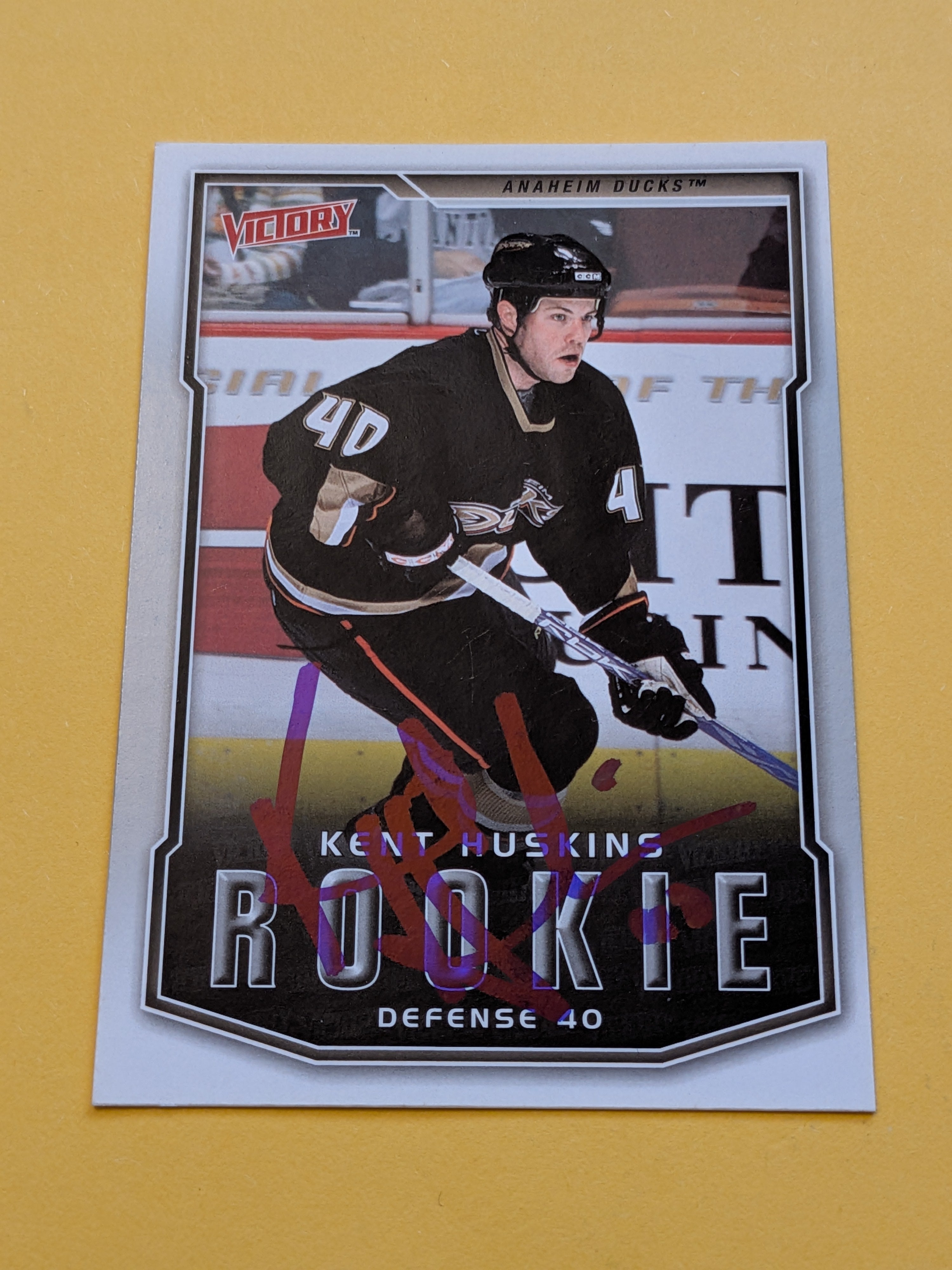 Kent Huskins Signed Anaheim Ducks Rookie Card A