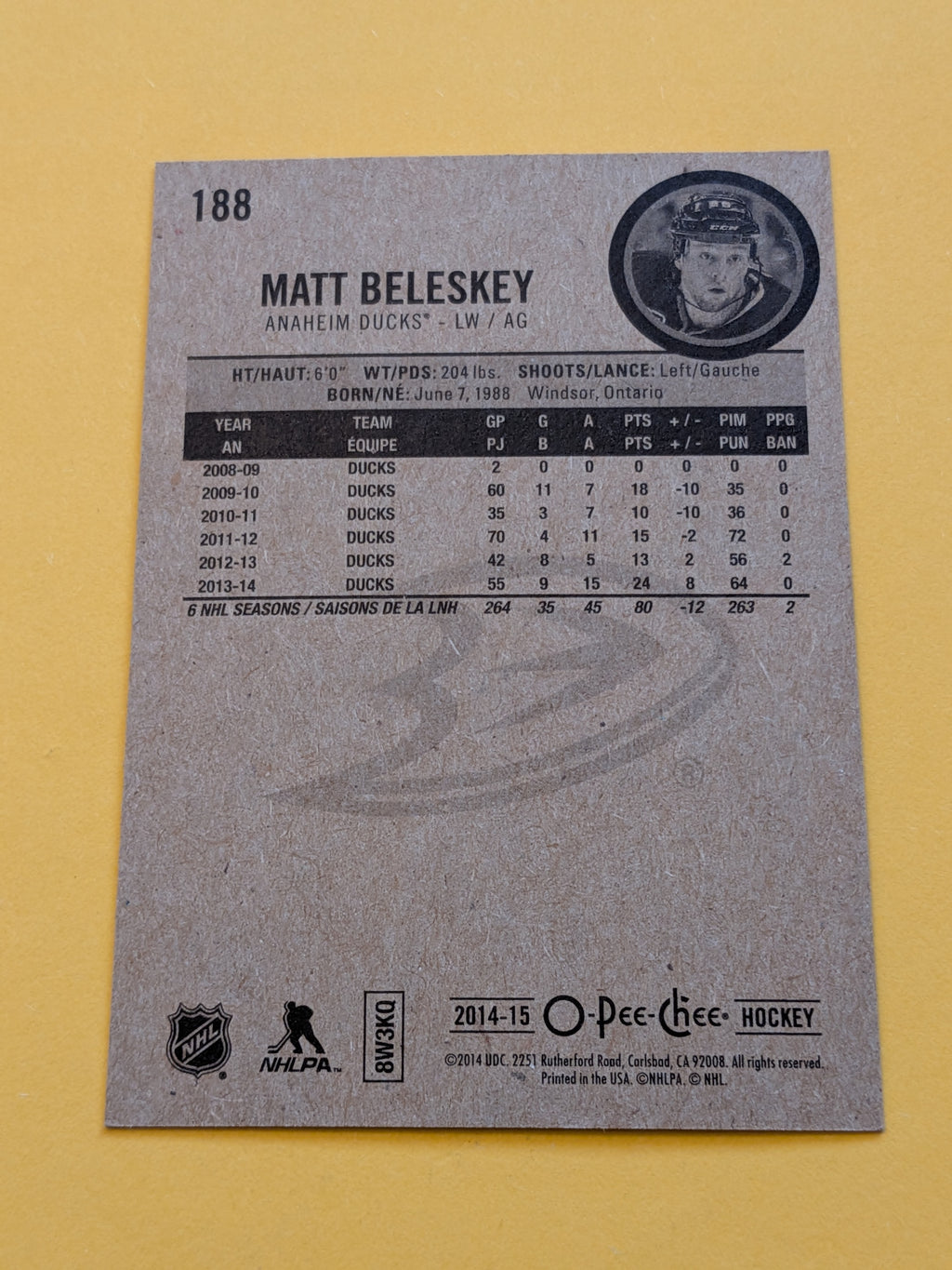 Matt Beleskey Signed Anaheim Ducks Card C