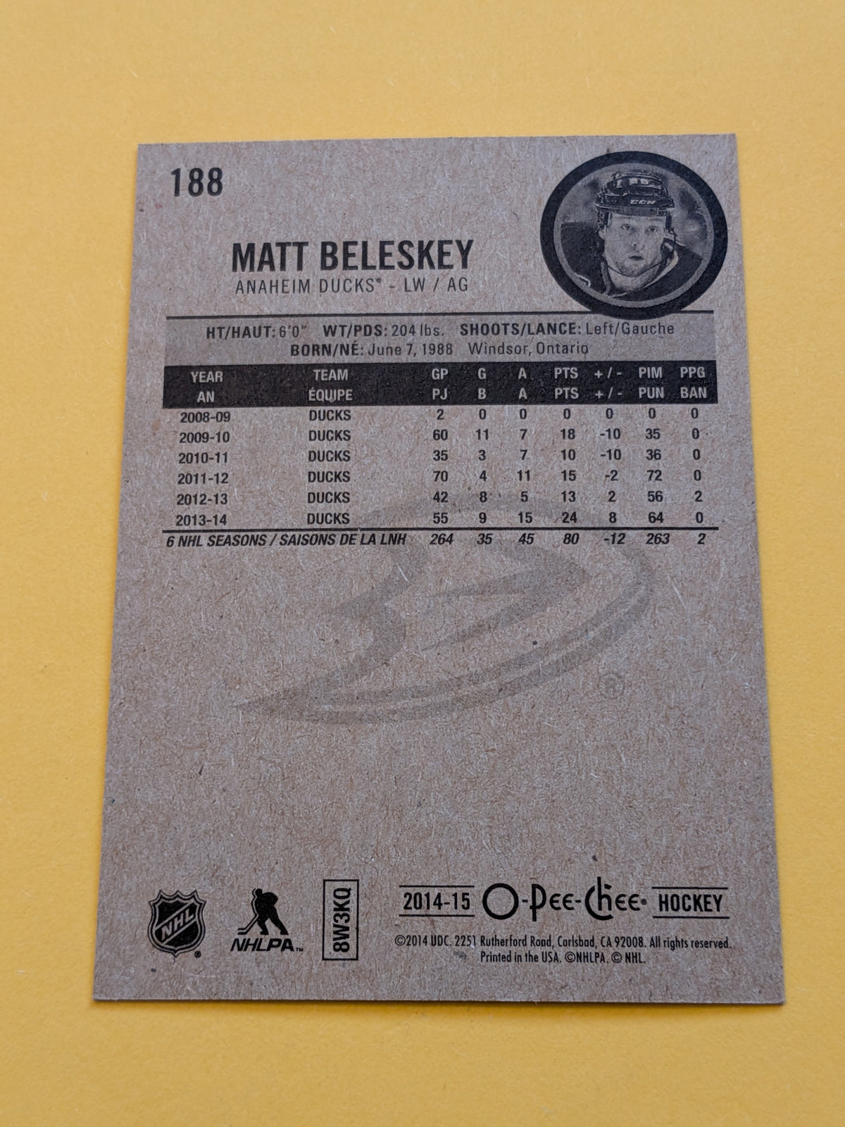 Matt Beleskey Signed Anaheim Ducks Card C