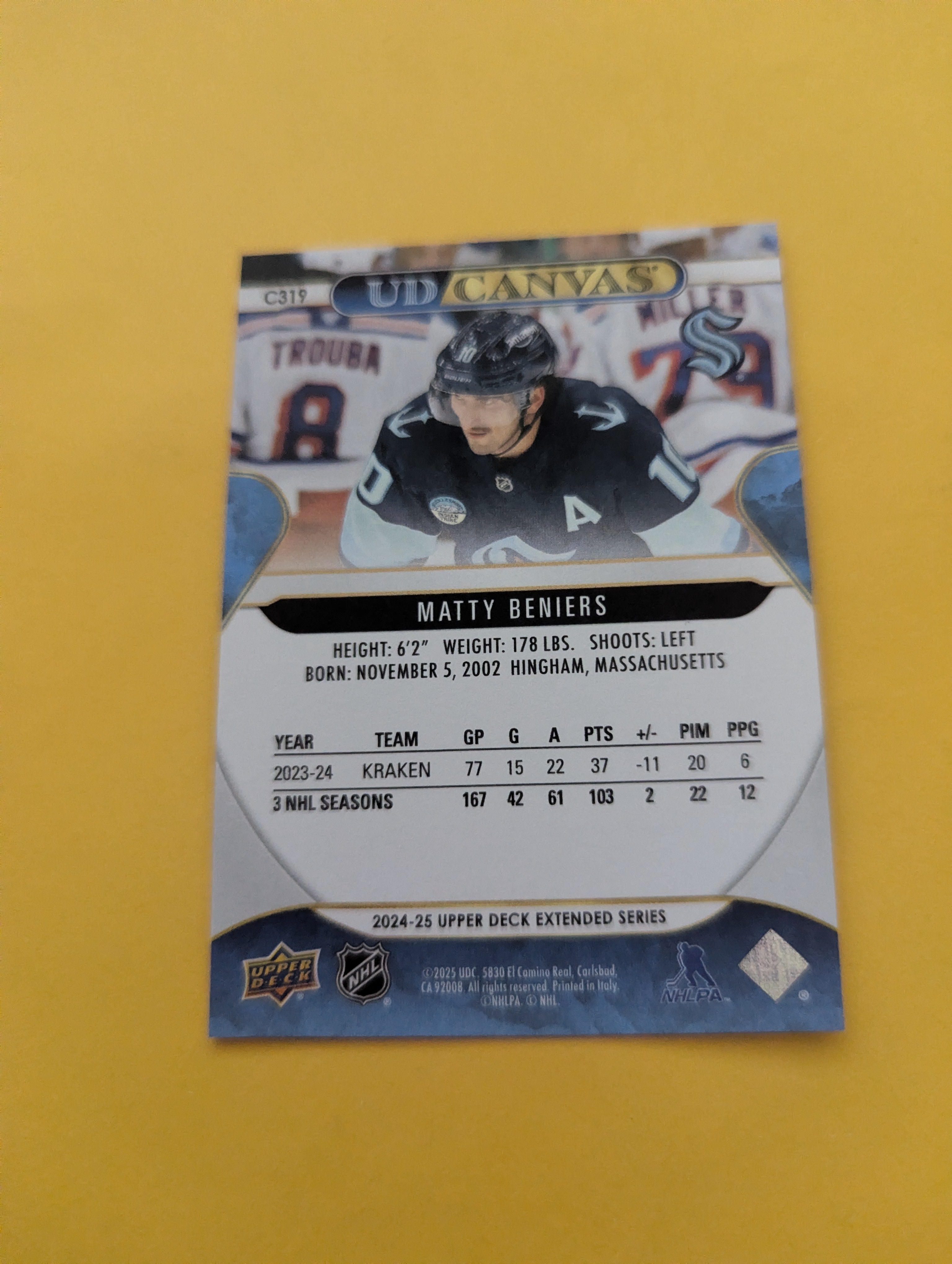 Matty Beniers 24-25 Upper Deck UD Canvas Card