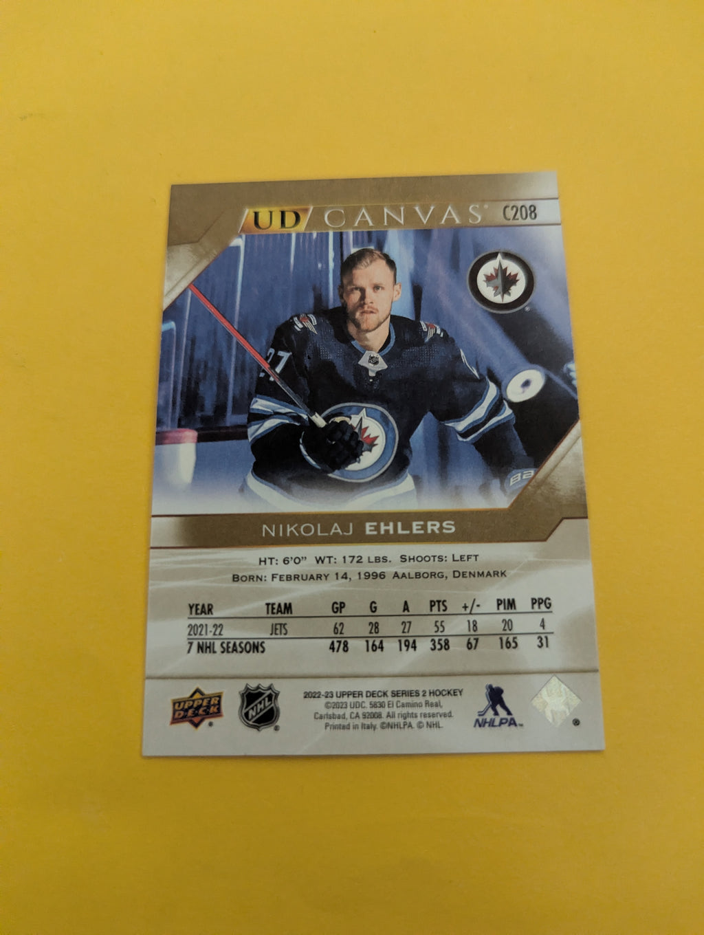 Nikolaj Ehlers 22-23 Upper Deck UD Canvas Card