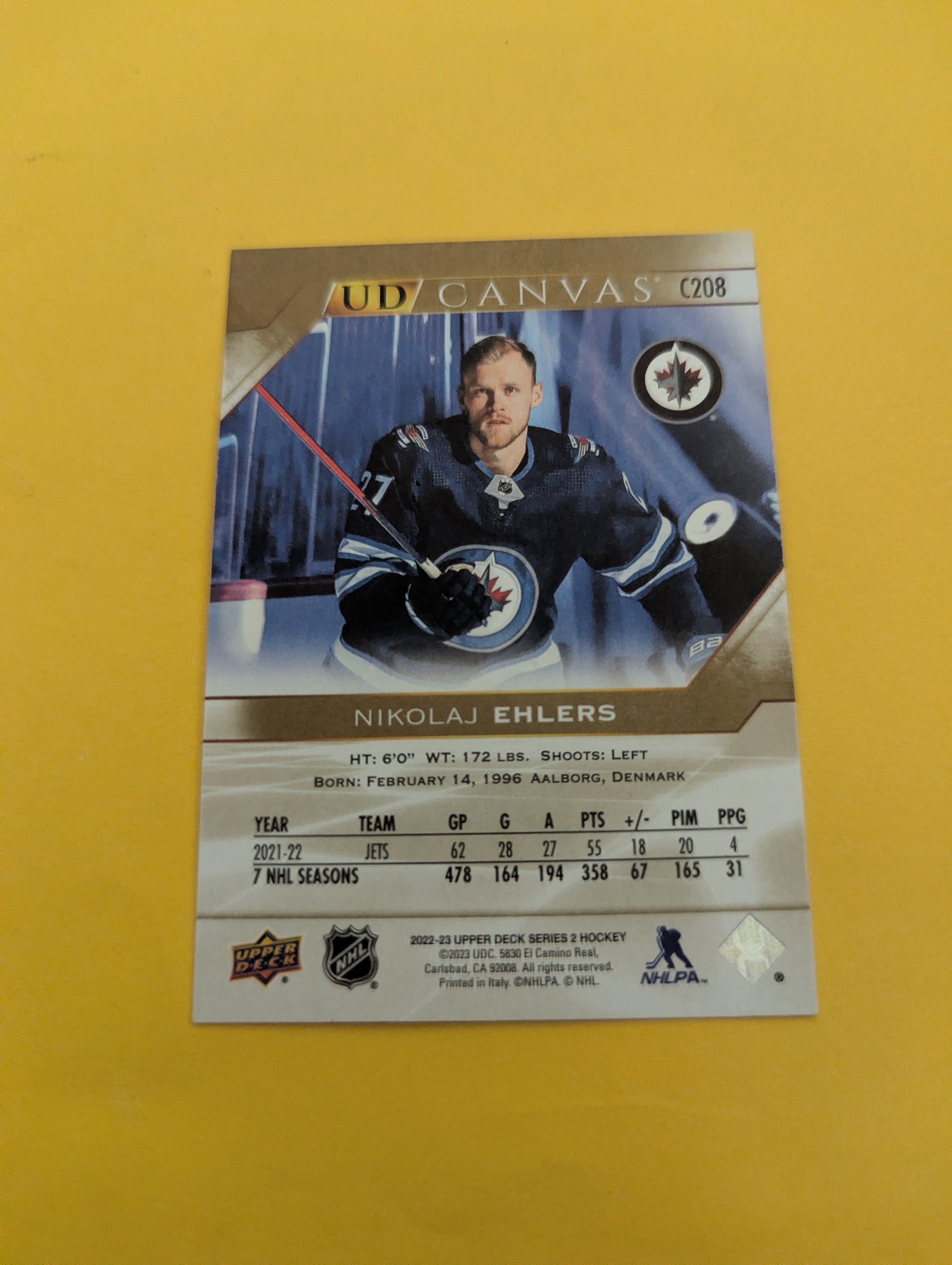 Nikolaj Ehlers 22-23 Upper Deck UD Canvas Card