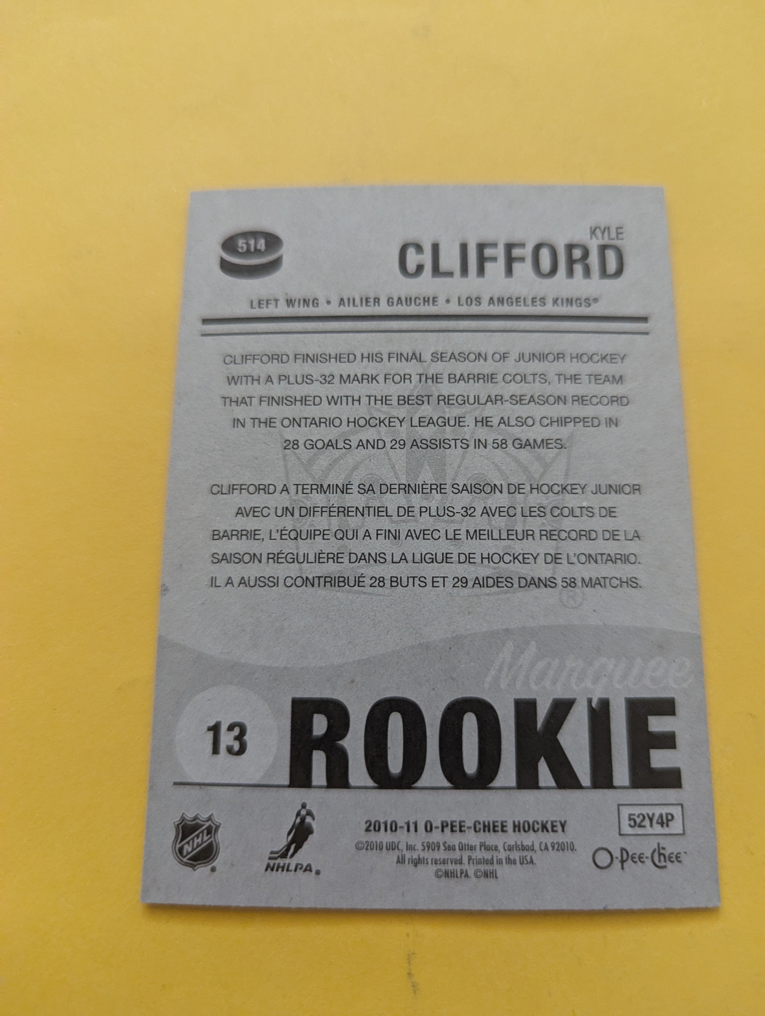 Kyle Clifford Signed Los Angeles Kings Rookie Card