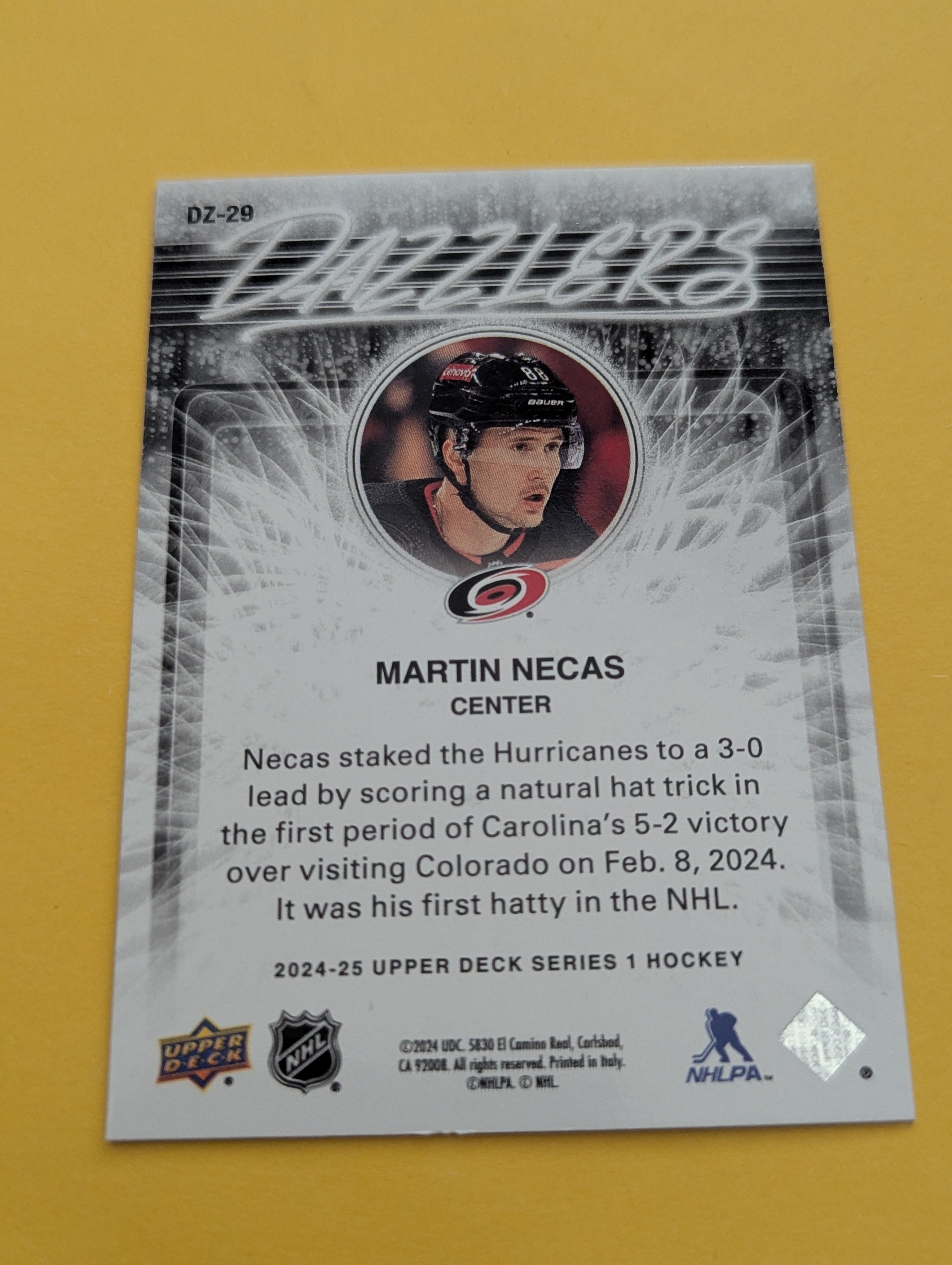 Martin Necas 24-25 Upper Deck Dazzlers Orange Card