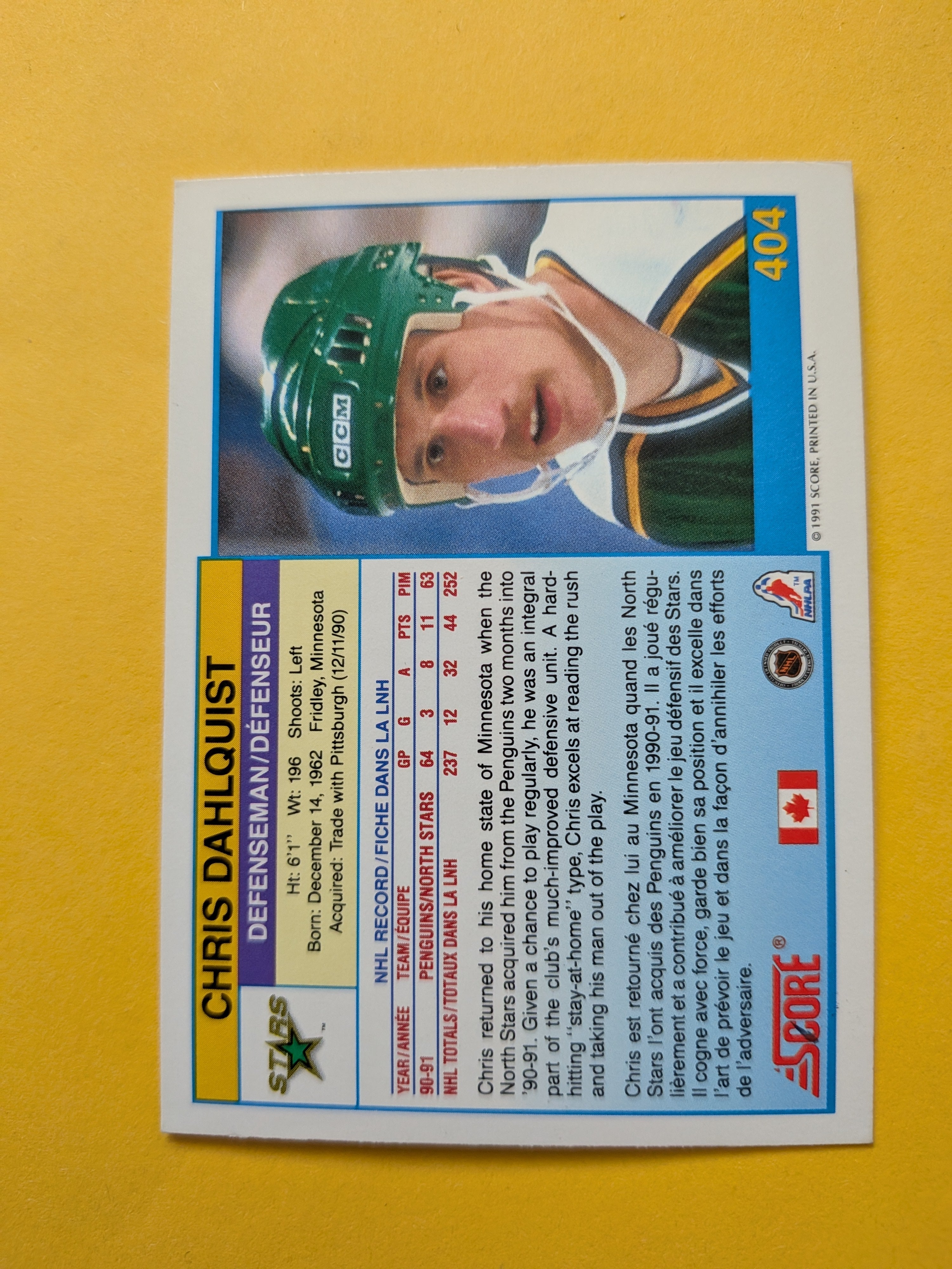 Chris Dahlquist Signed Minnesota North Stars Card A