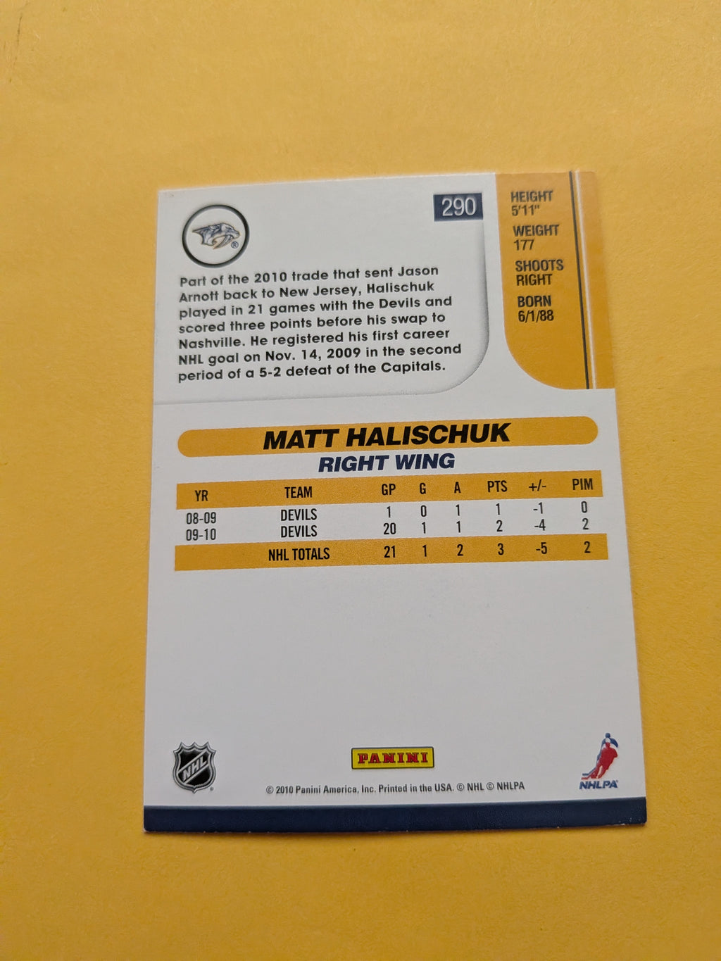Matthew Halischuk Signed New Jersey Devils Card A