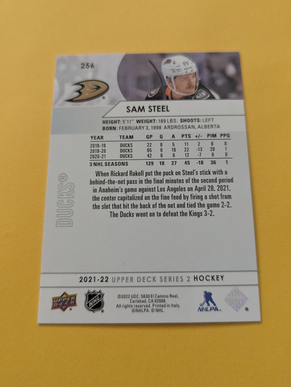 Sam Steel Signed Anaheim Ducks Card