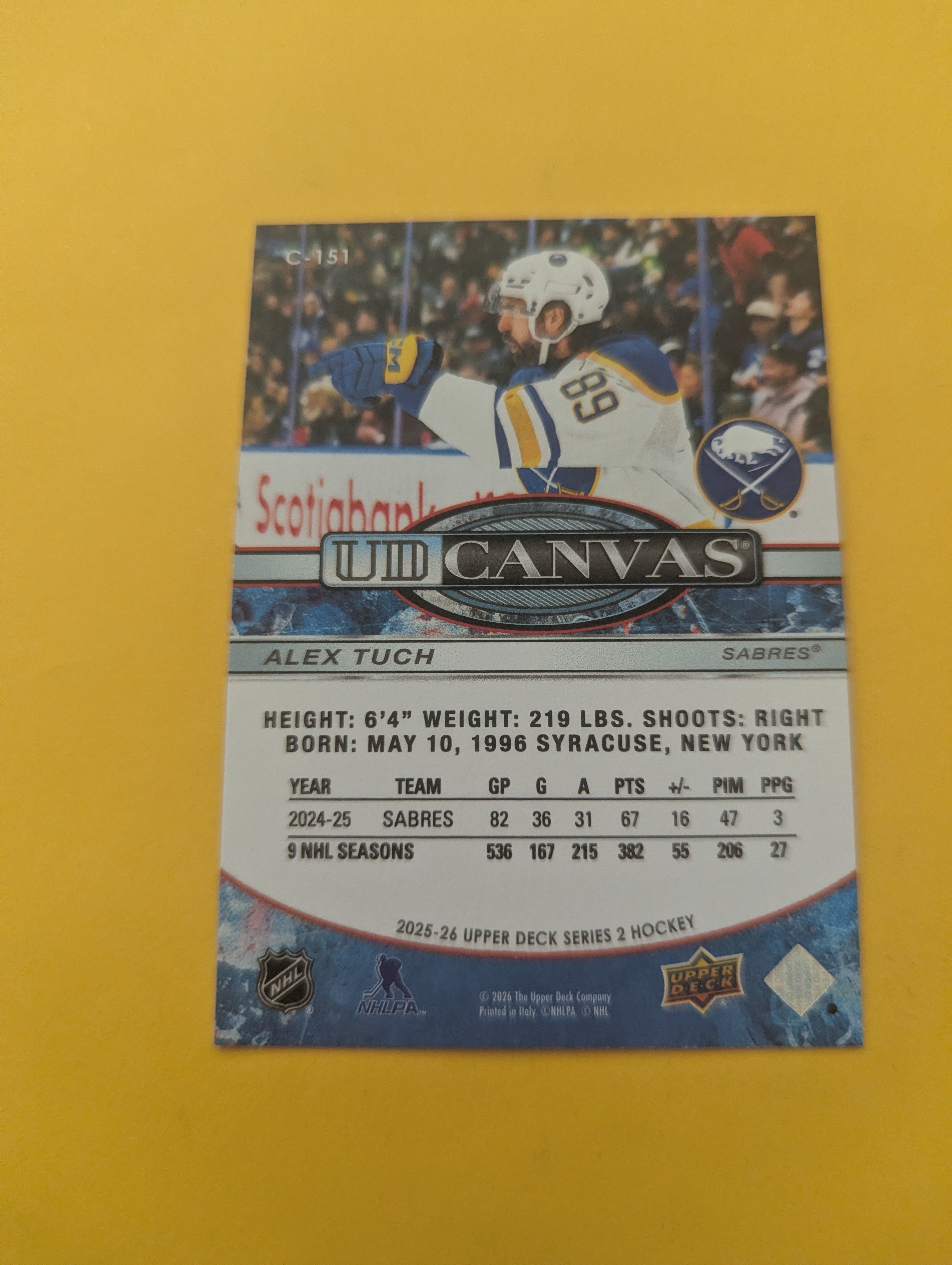 Alex Tuch 25-26 Upper Deck UD Canvas Card
