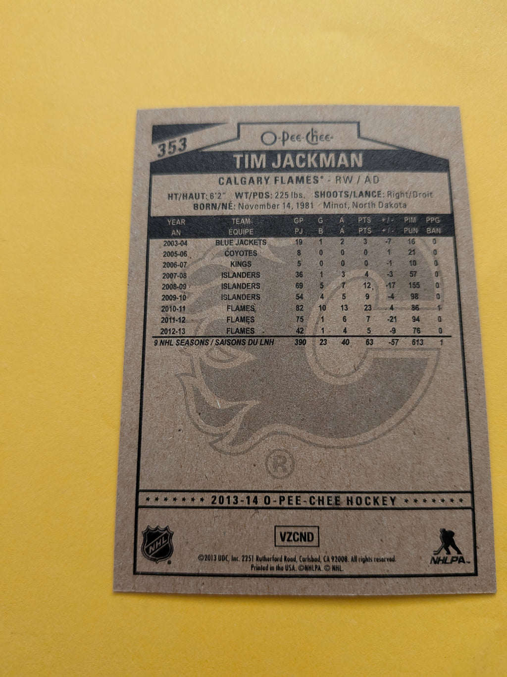 Tim Jackman Signed Calgary Flames Card C