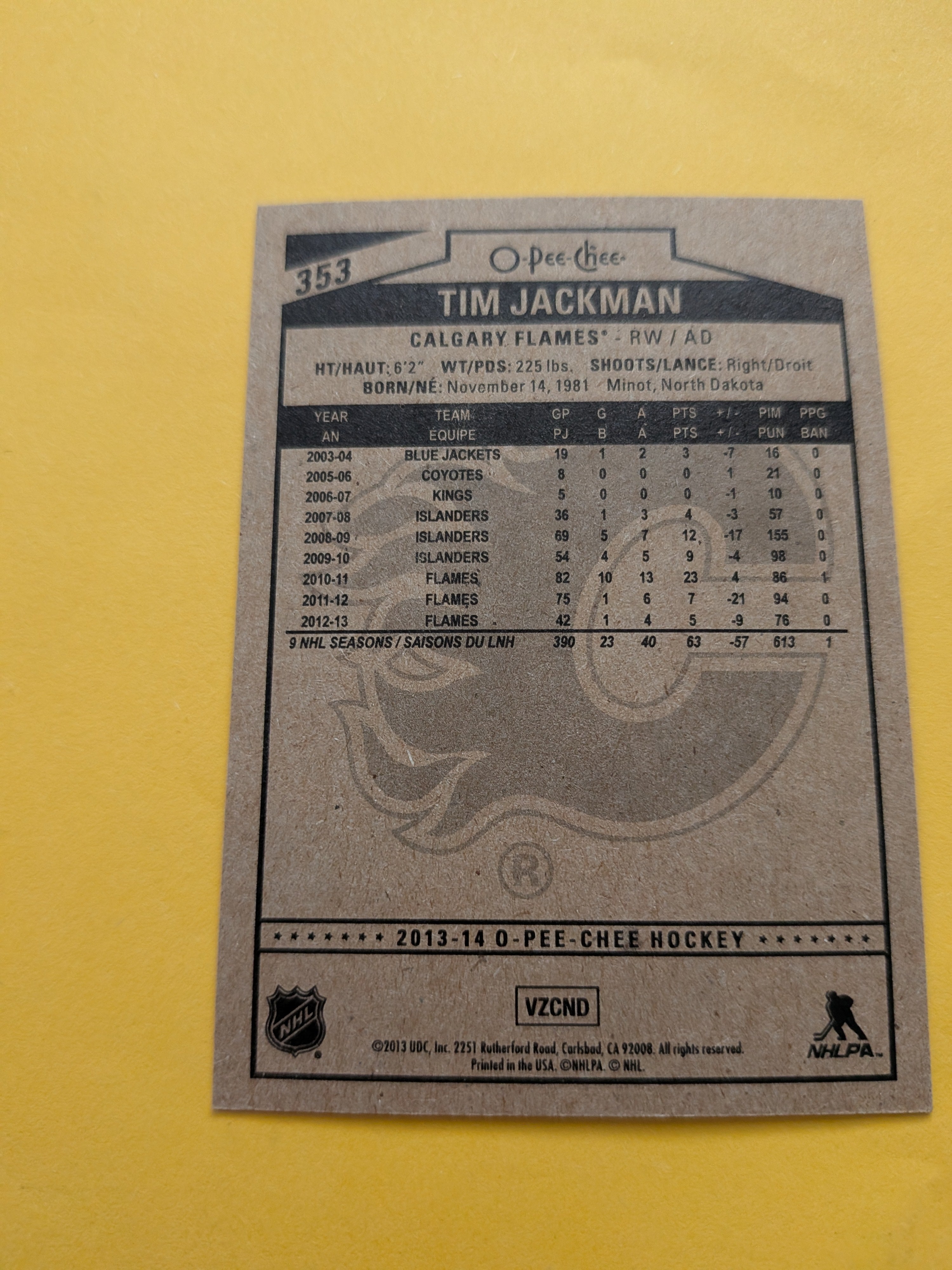 Tim Jackman Signed Calgary Flames Card C