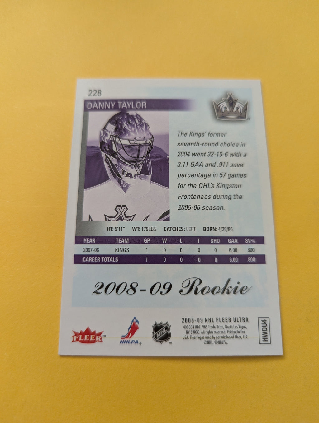 Danny Taylor Signed Los Angeles Kings Rookie Card