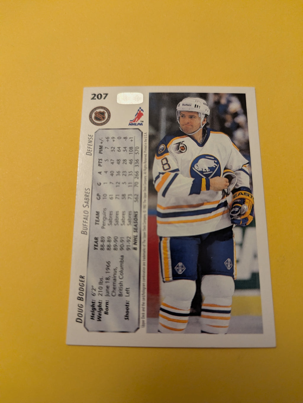 Doug Bodger Signed Buffalo Sabres Card