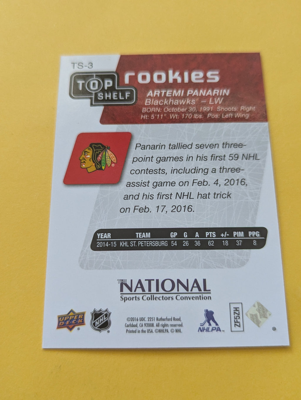Artemi Panarin 15-16 Upper Deck Top Shelf National Convention Rookie Card