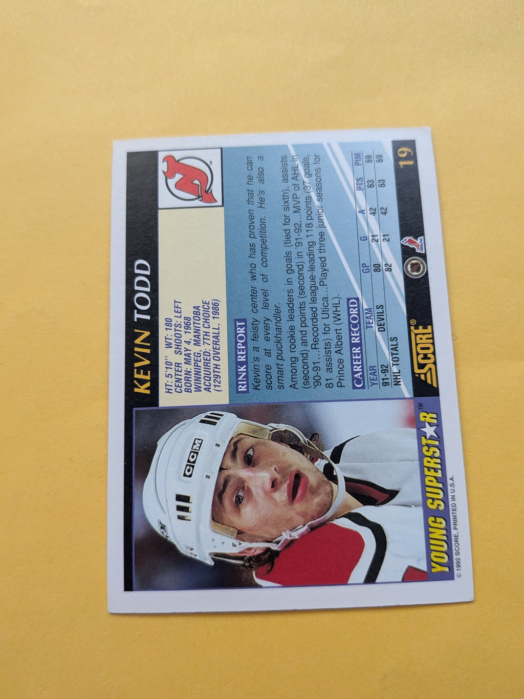 Kevin Todd Signed New Jersey Devils Card D